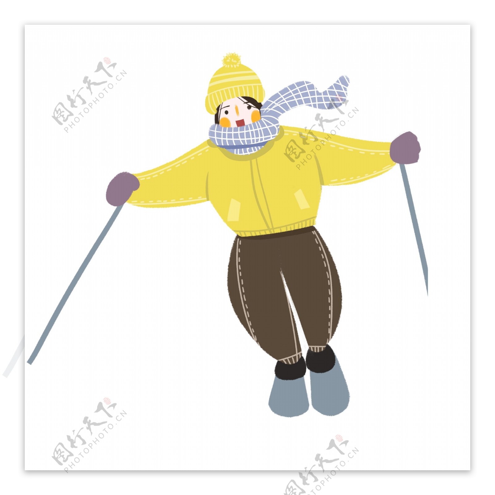 扁平化滑雪的女生插画元素