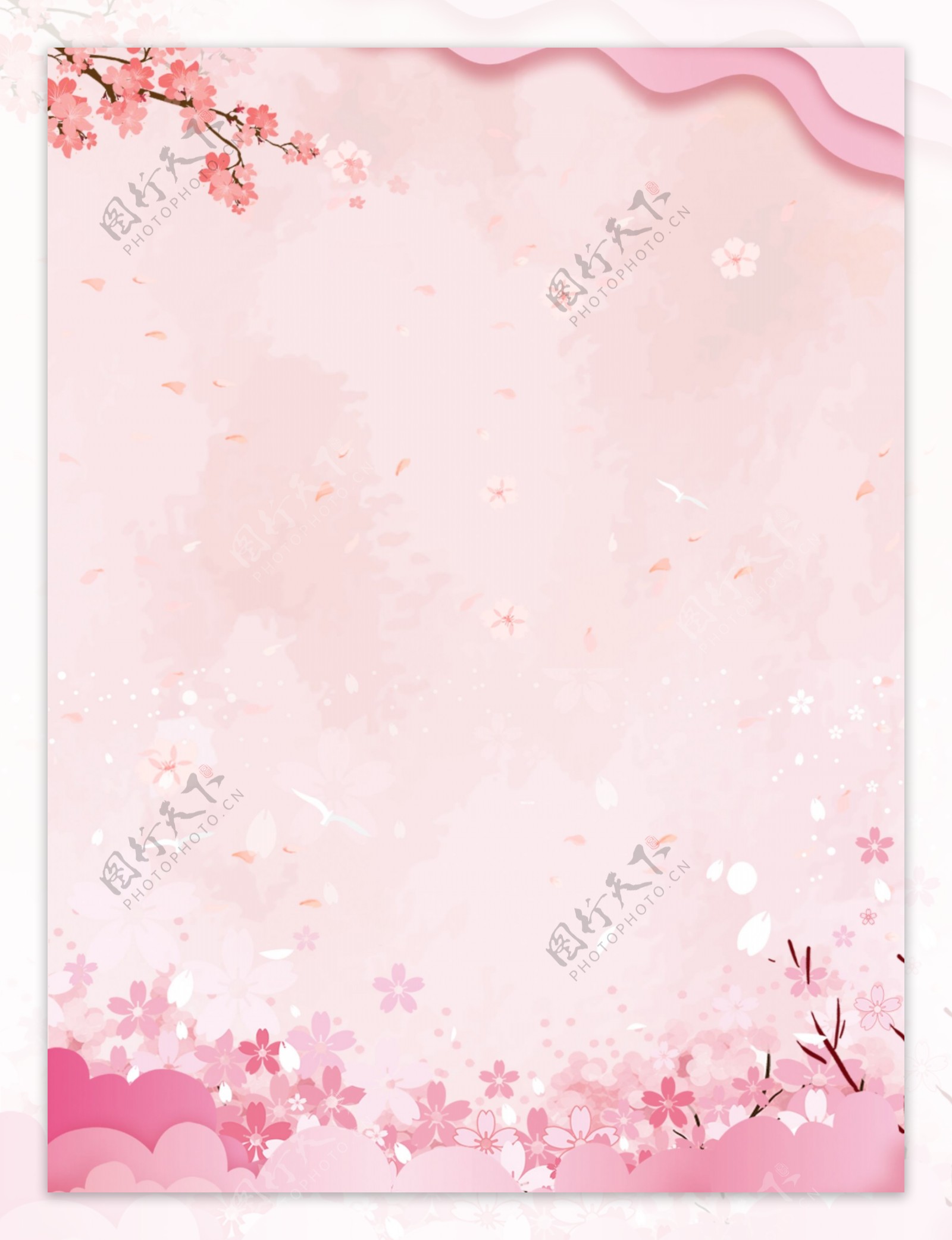 粉色樱花唯美浪漫剪影广告背景
