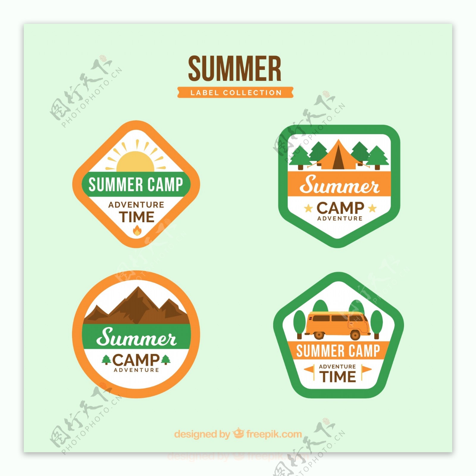 4款创意夏季野营标签矢量素材