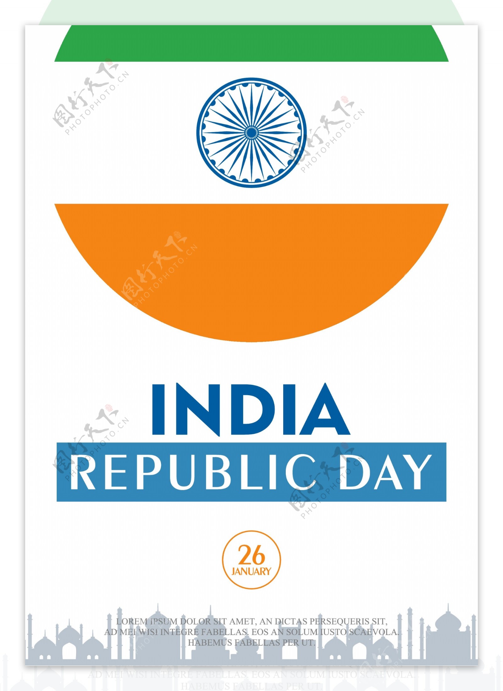 白色圆形分割简洁印度共和日海报