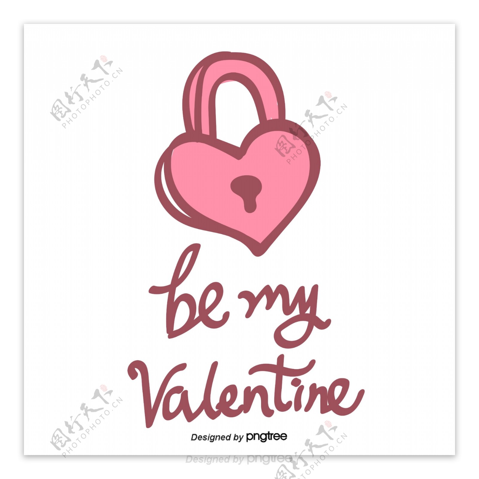 情人节爱心桃心型锁头元素valentine字样手绘字体贴纸