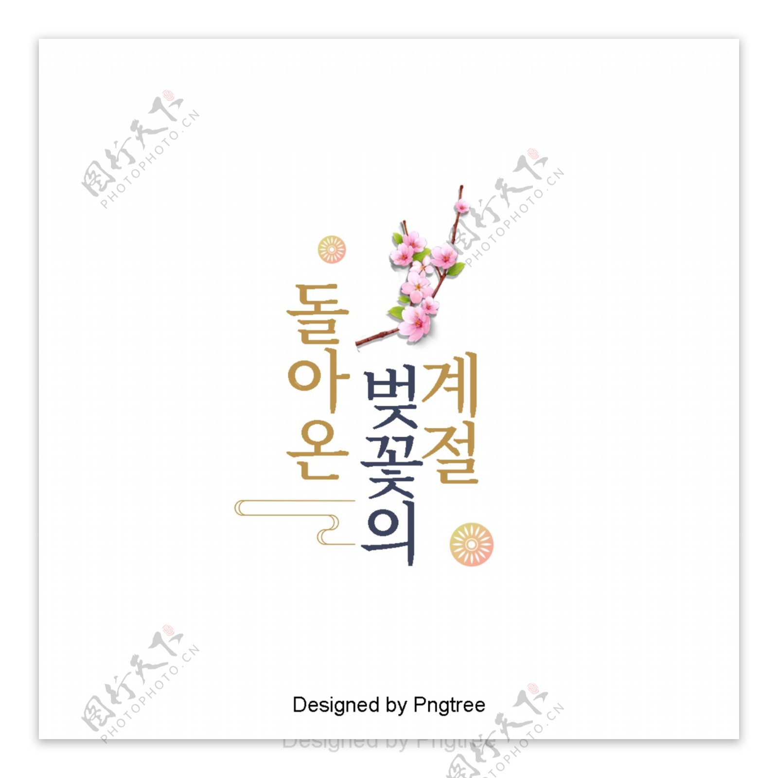韩国樱花季节的字体设计场景的传统风格