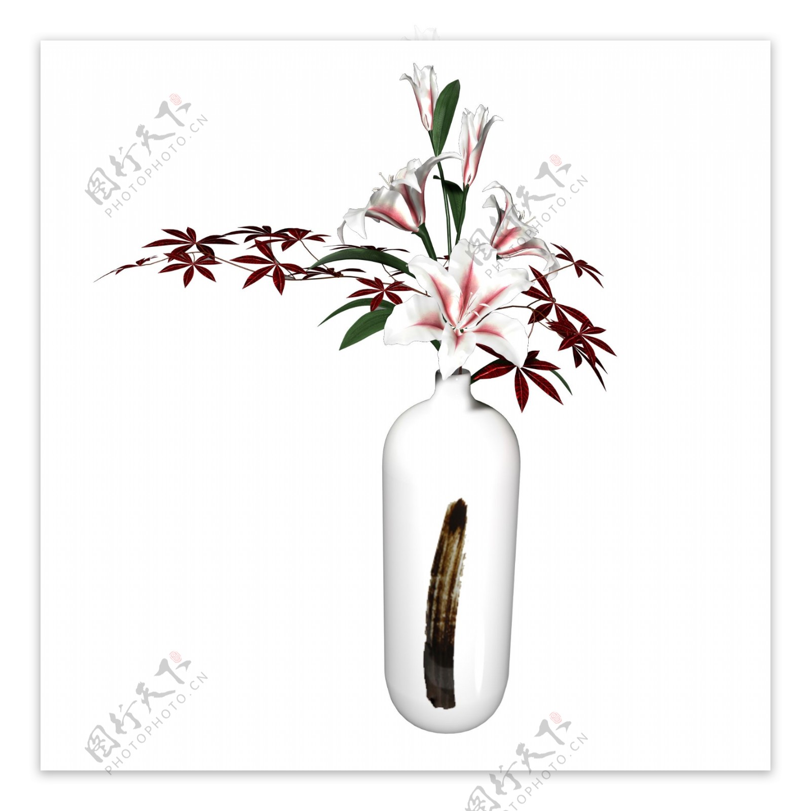 植物类通用元素花瓶插花白色百合花PSD