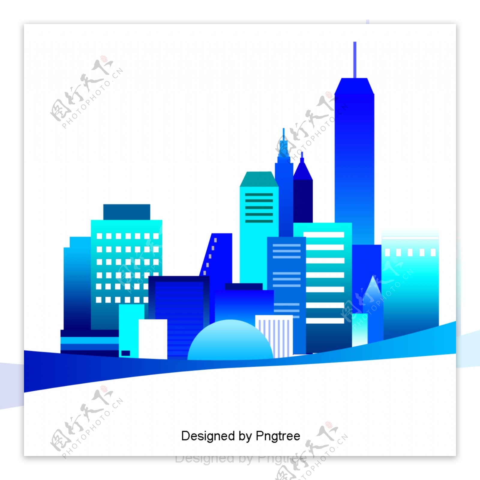 蓝色城市高层建筑创意设计材料