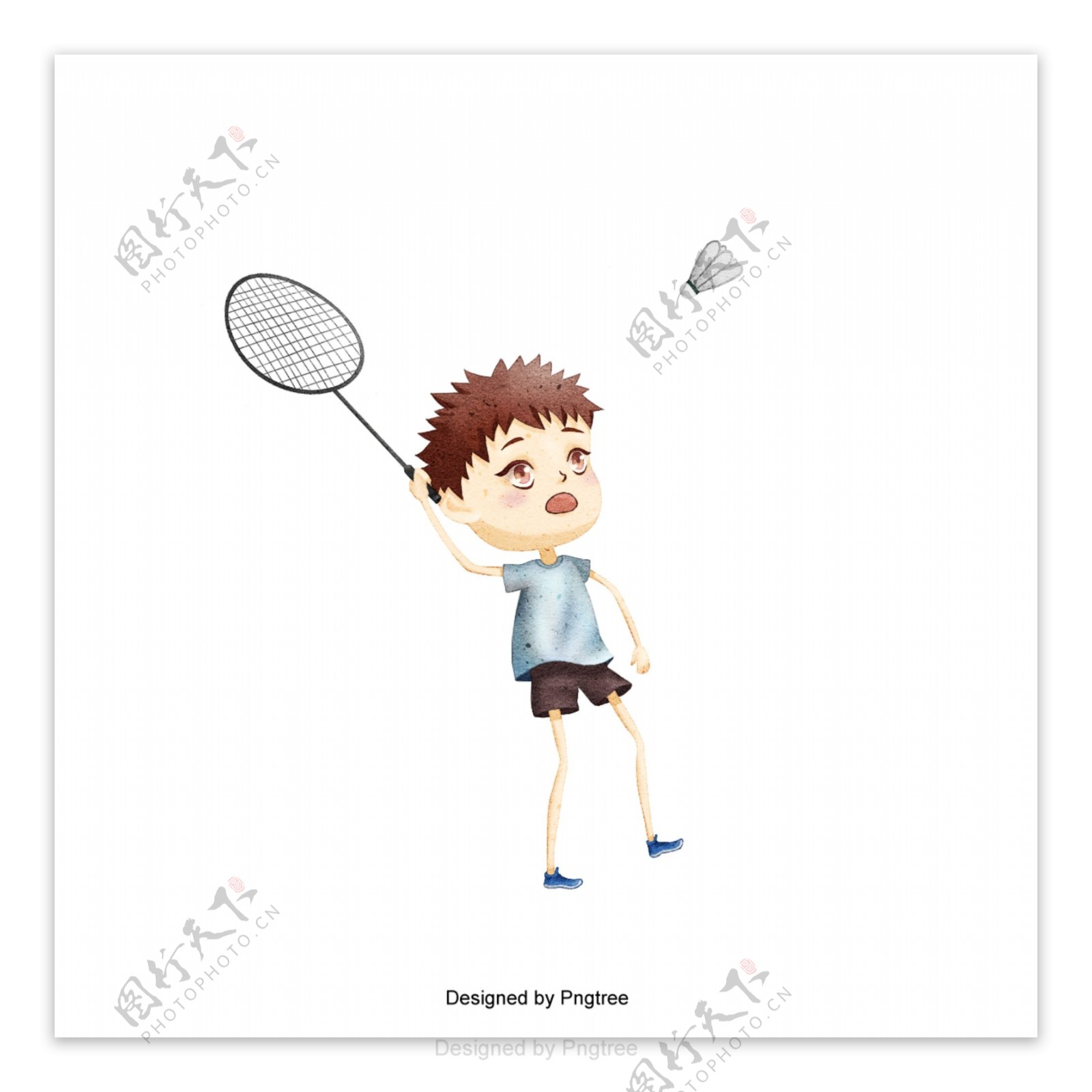 卡通活力男孩打羽毛球