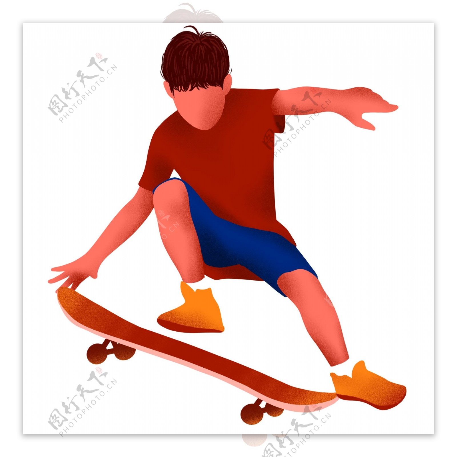 手绘玩滑板的少年设计