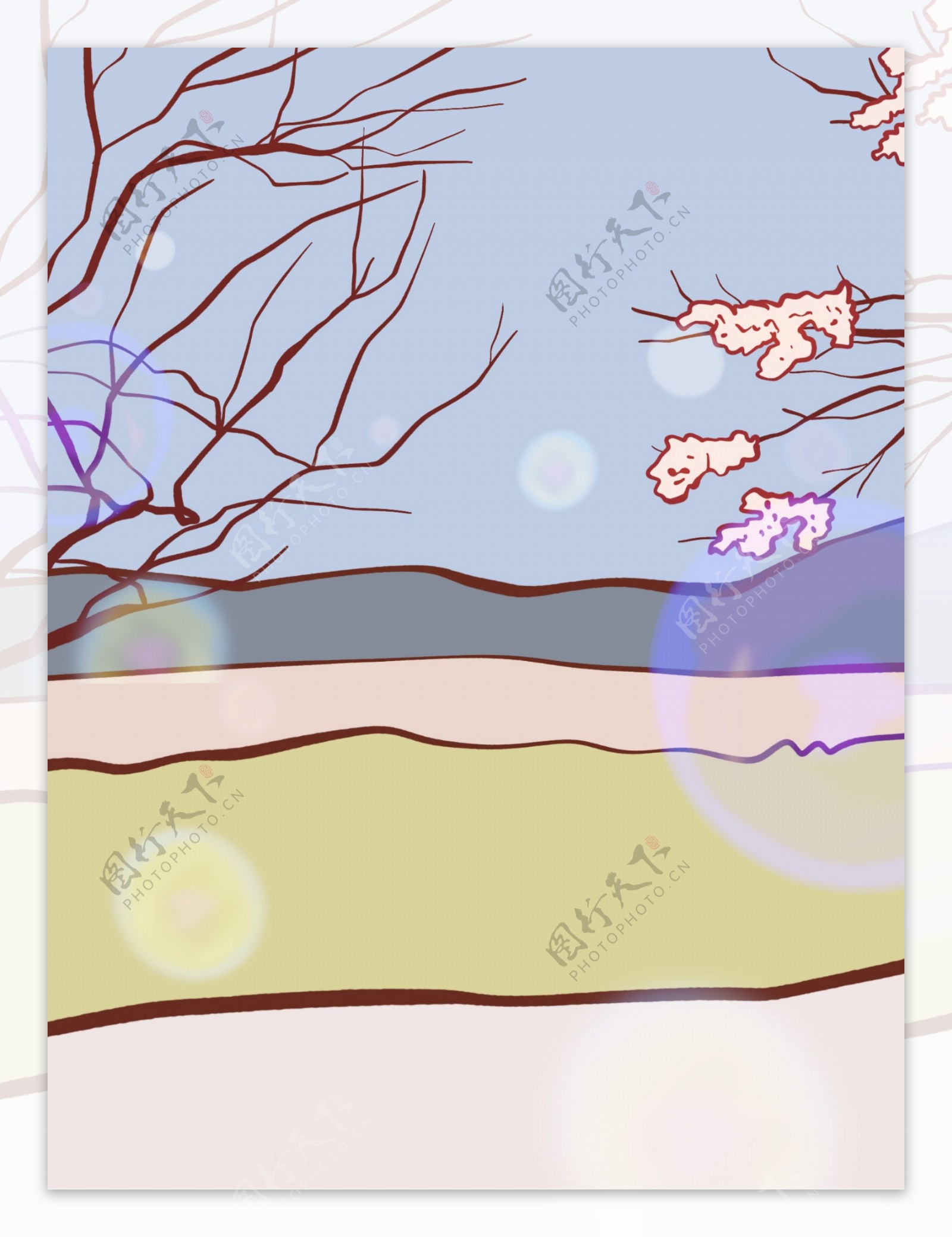 清新彩绘冬季树枝背景设计