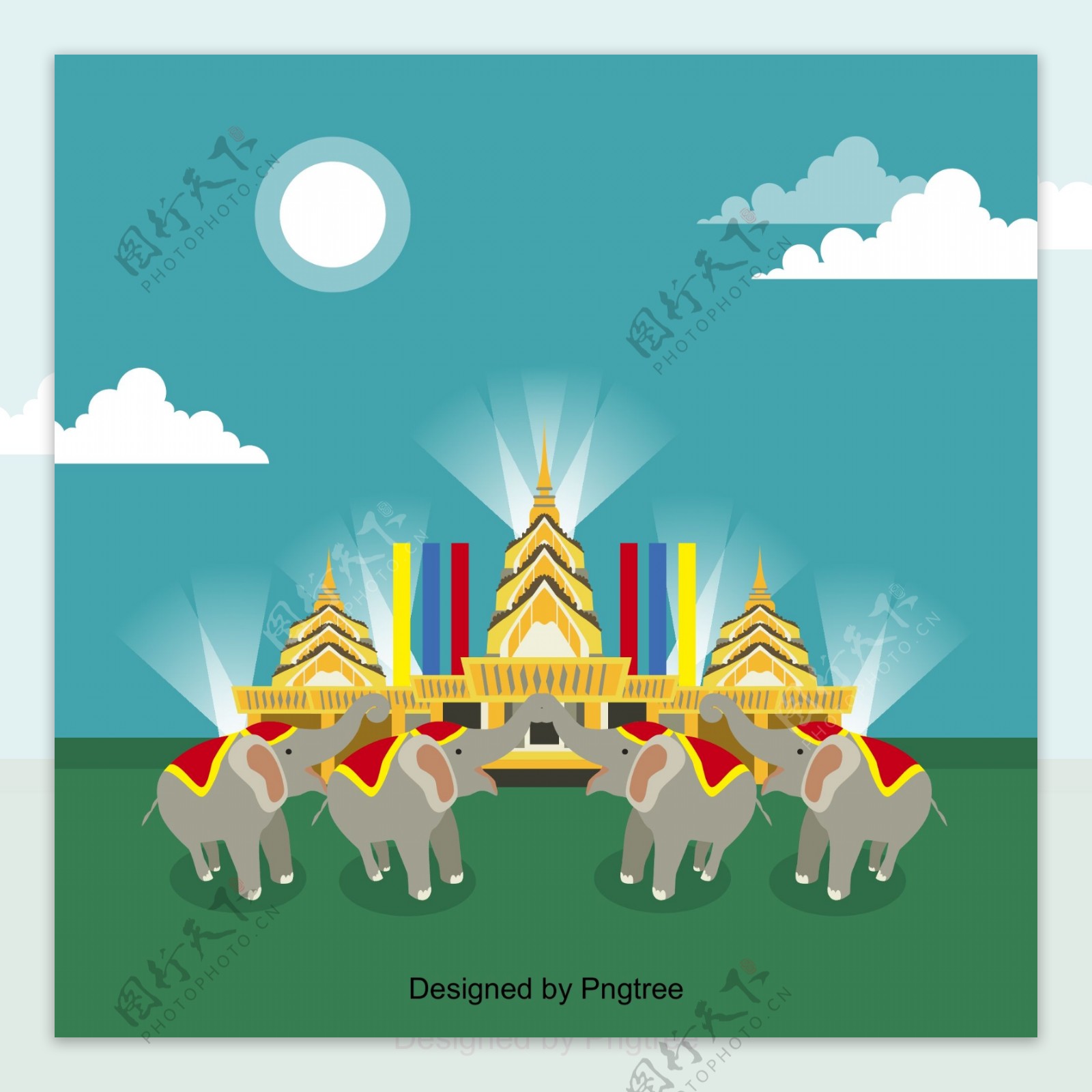 卡通泰国大象建筑