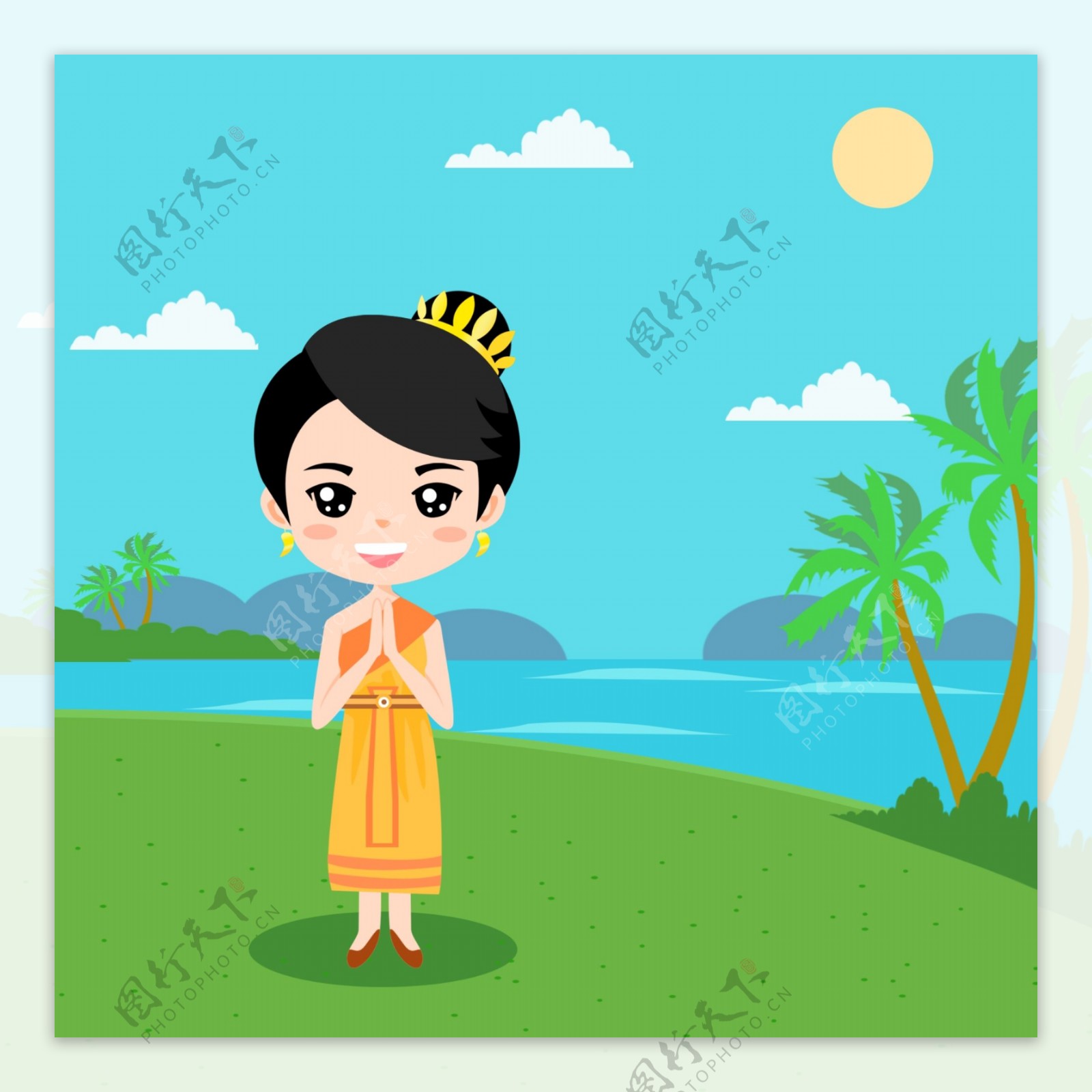手绘泰国传统的女性