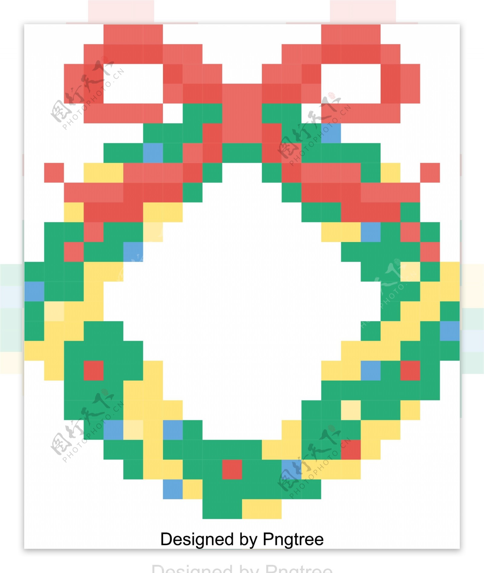 矢量平面圣诞复古的像素点圣诞花环插图