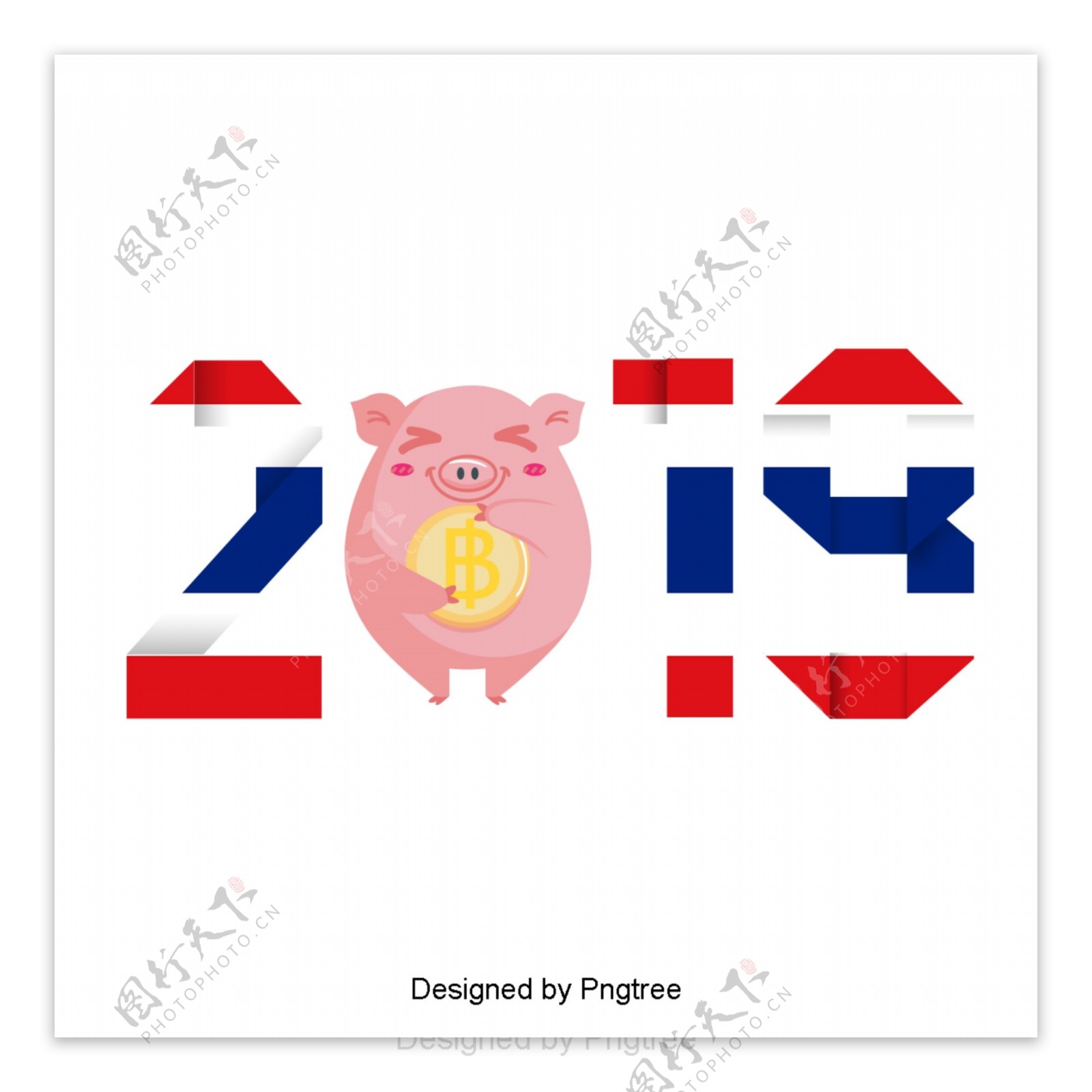 卡通泰国国旗猪年