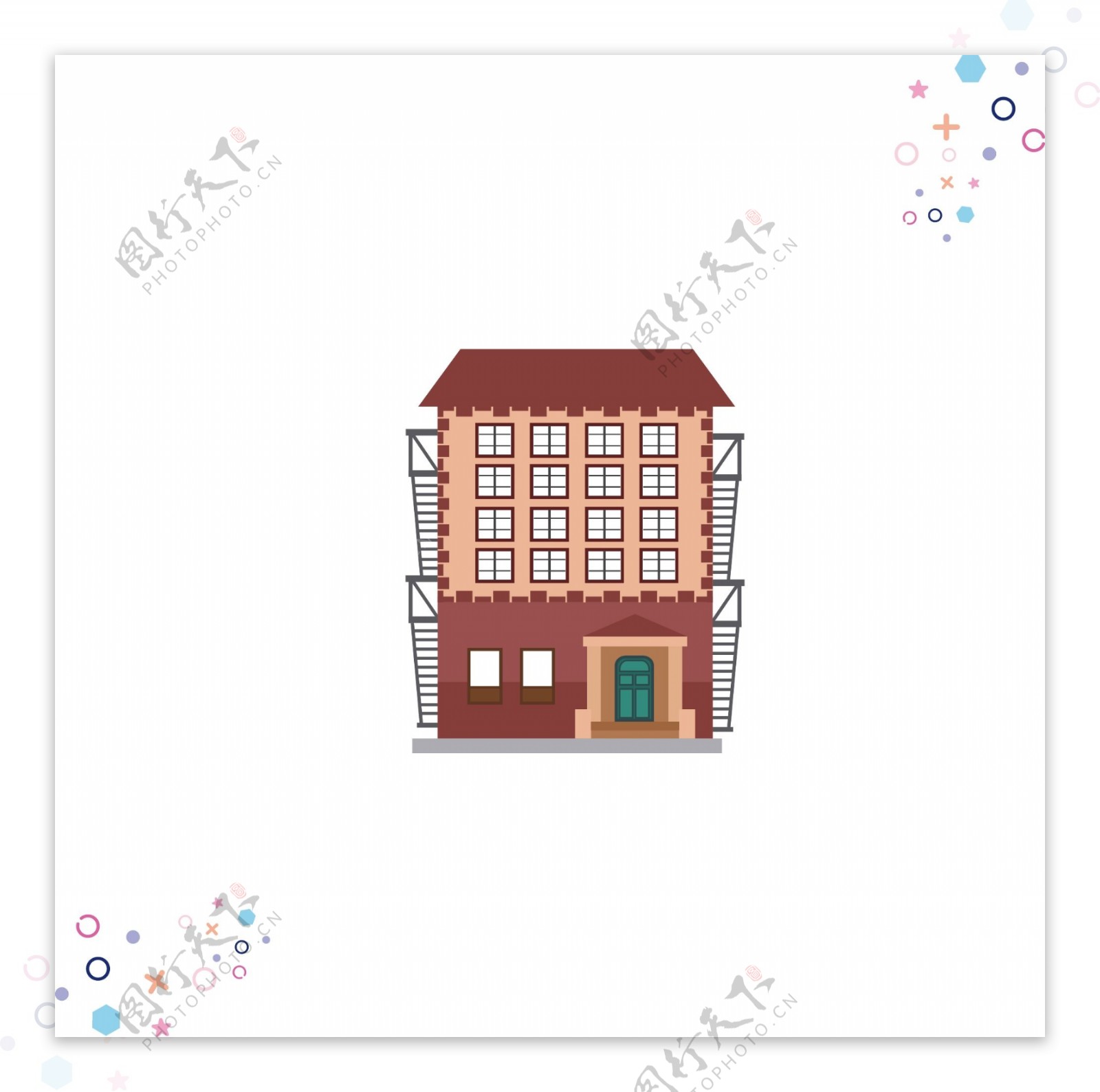 房子建筑物卡通手绘矢量背景元素组合1