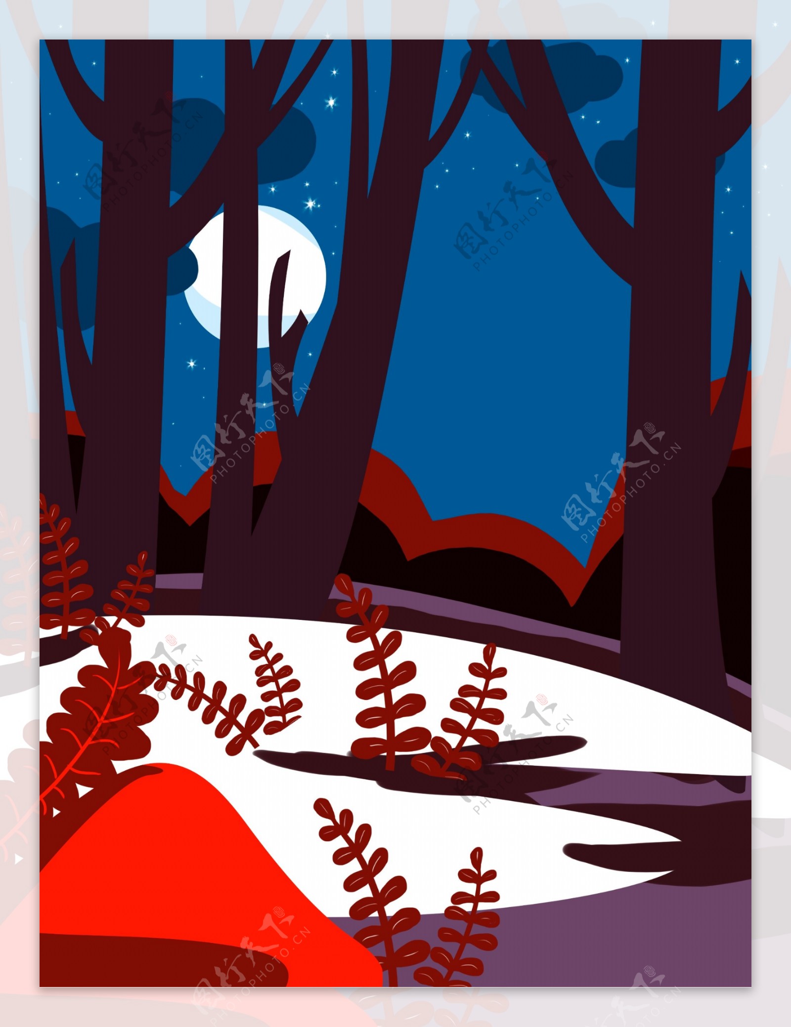 彩绘树林星空晚安背景设计