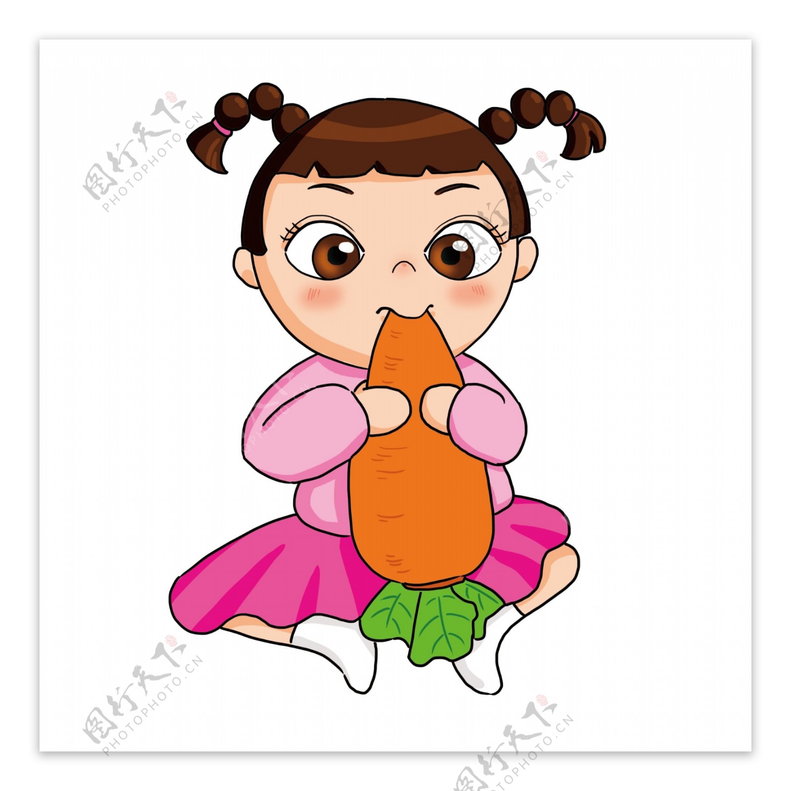 手绘吃胡萝卜的小女孩