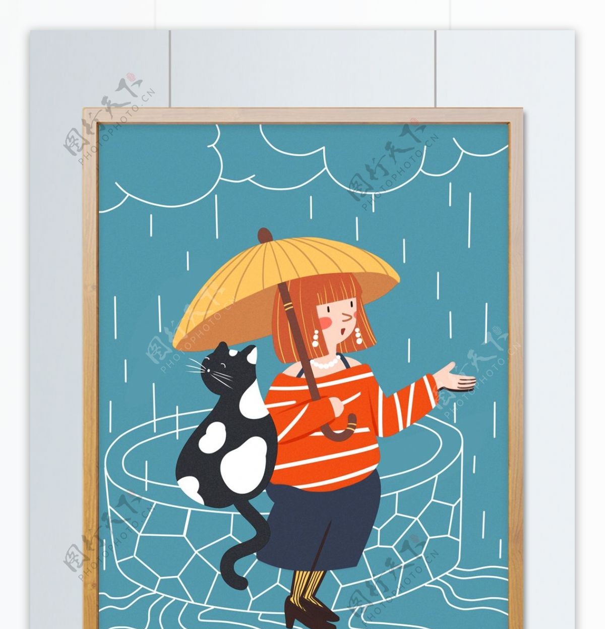 虚实象生雨中的女孩和猫咪