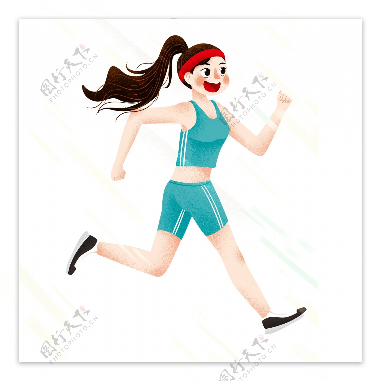 手绘清新春季跑步运动的少女