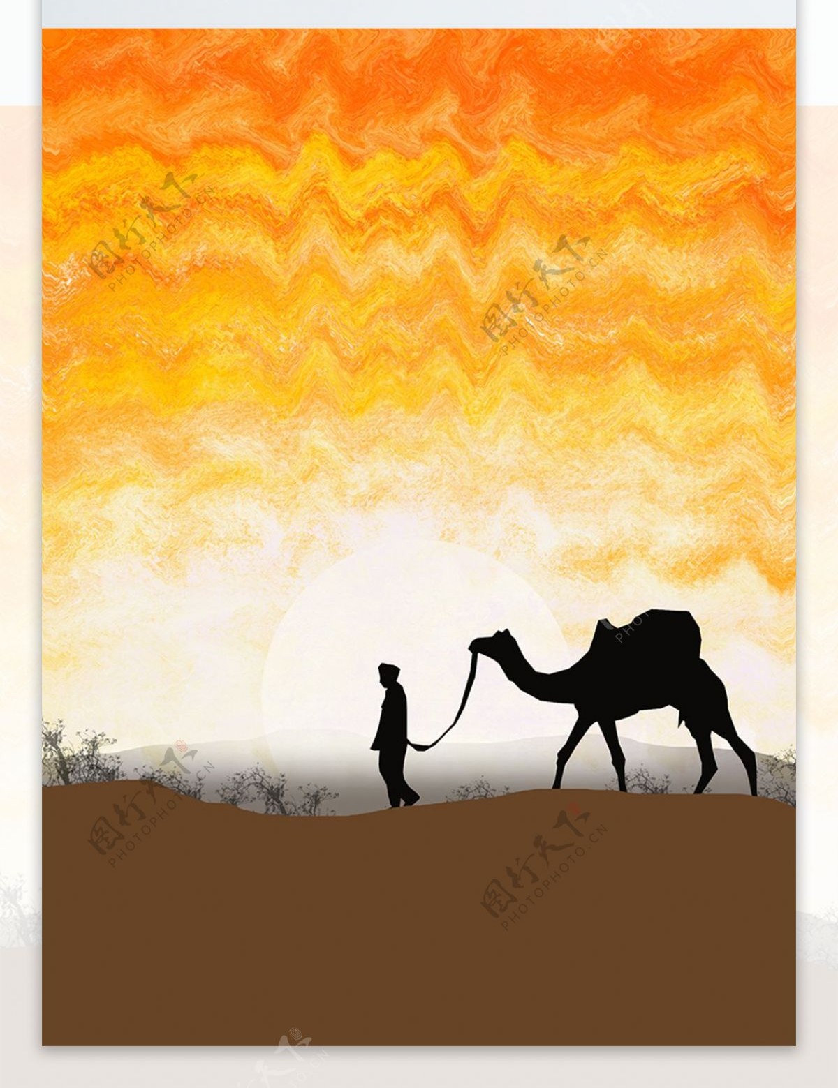 北欧抽象手绘水彩沙漠骆驼客厅装饰画