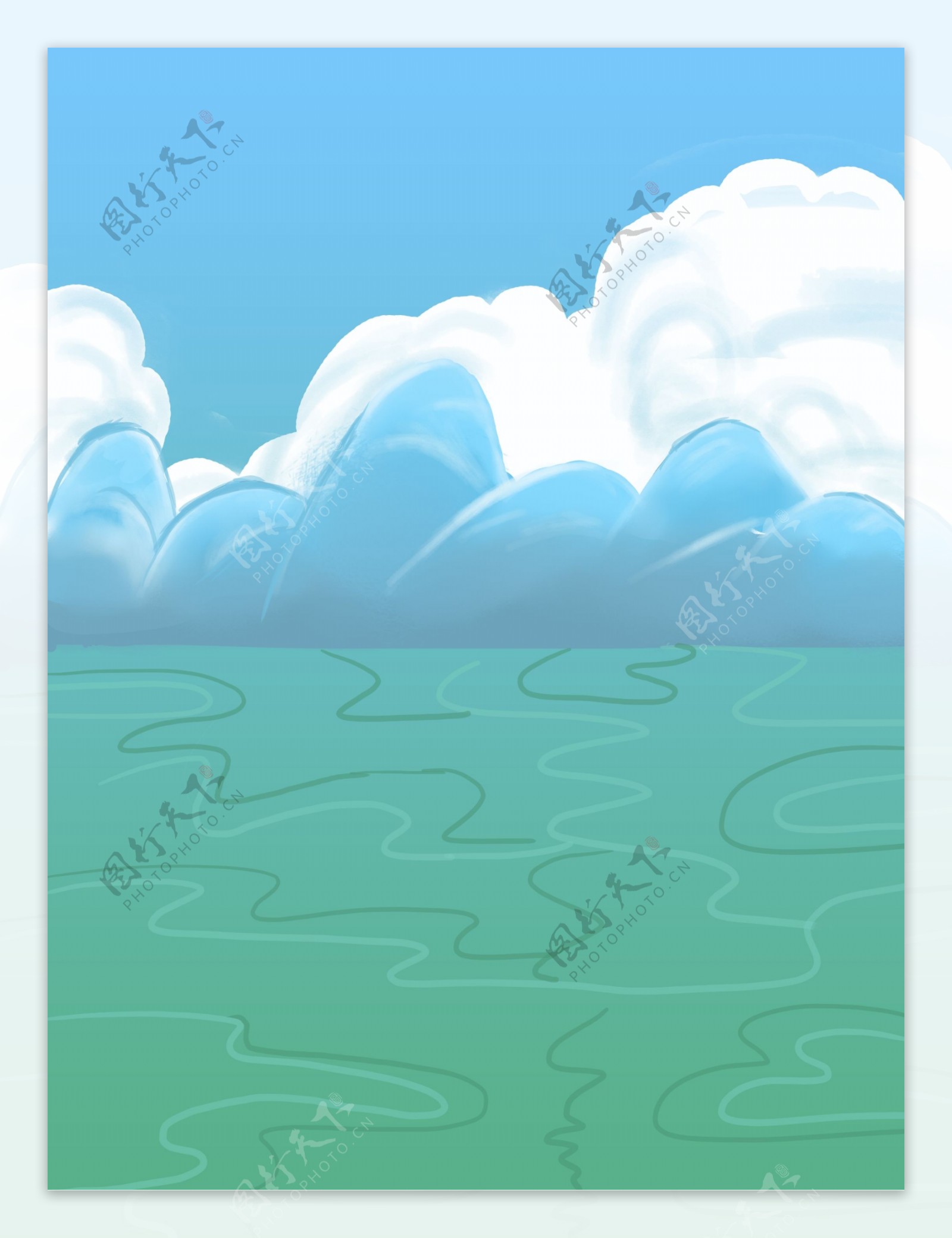 手绘蓝天大海背景设计