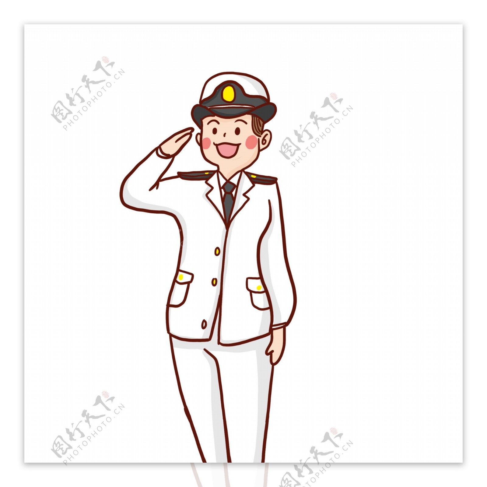 卡通可爱一个敬礼的海军人物设计