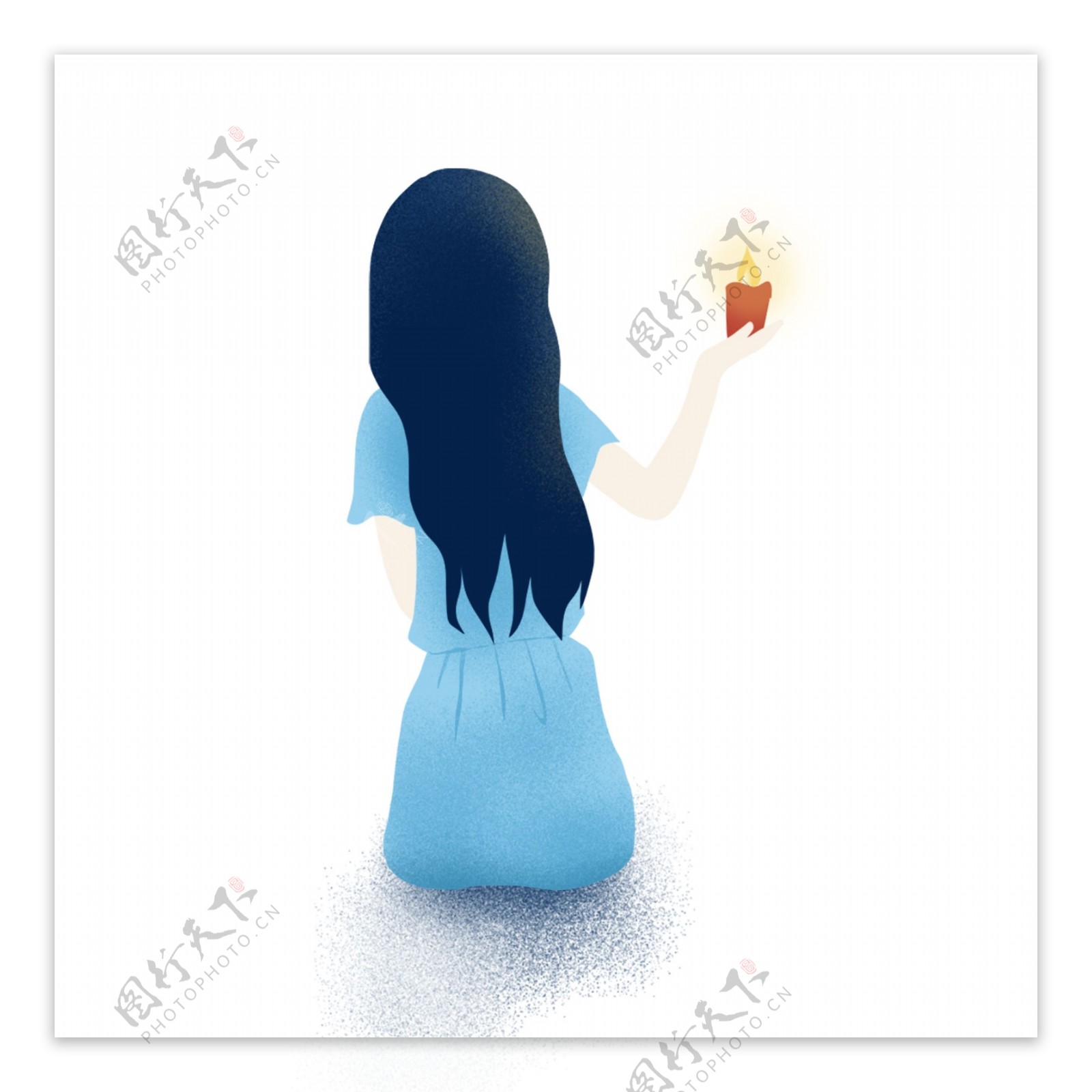 手绘拿着一个蜡烛的女孩