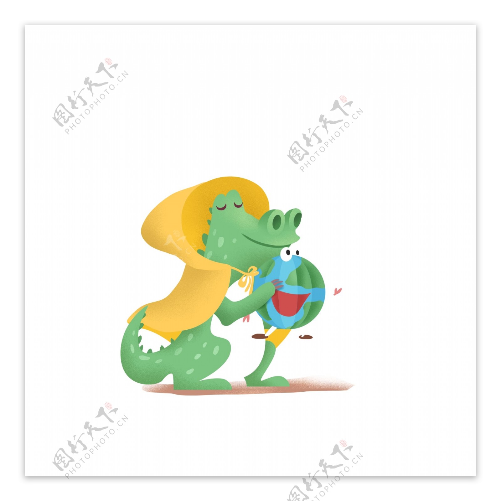 清新可爱拿着地球的小鳄鱼