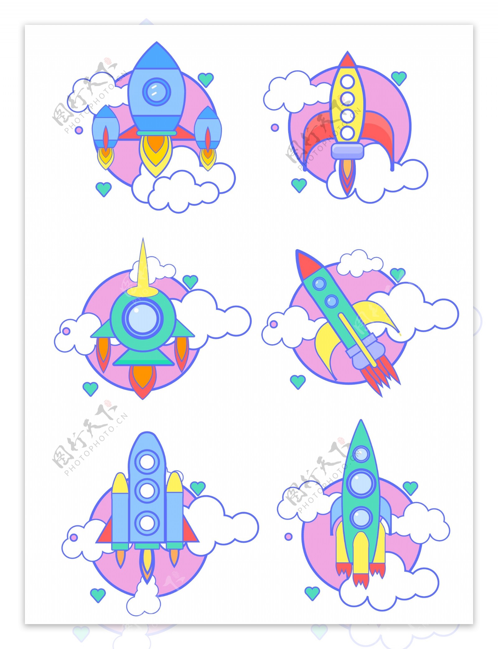 飞船宇宙航天科技几何图标矢量装饰元素