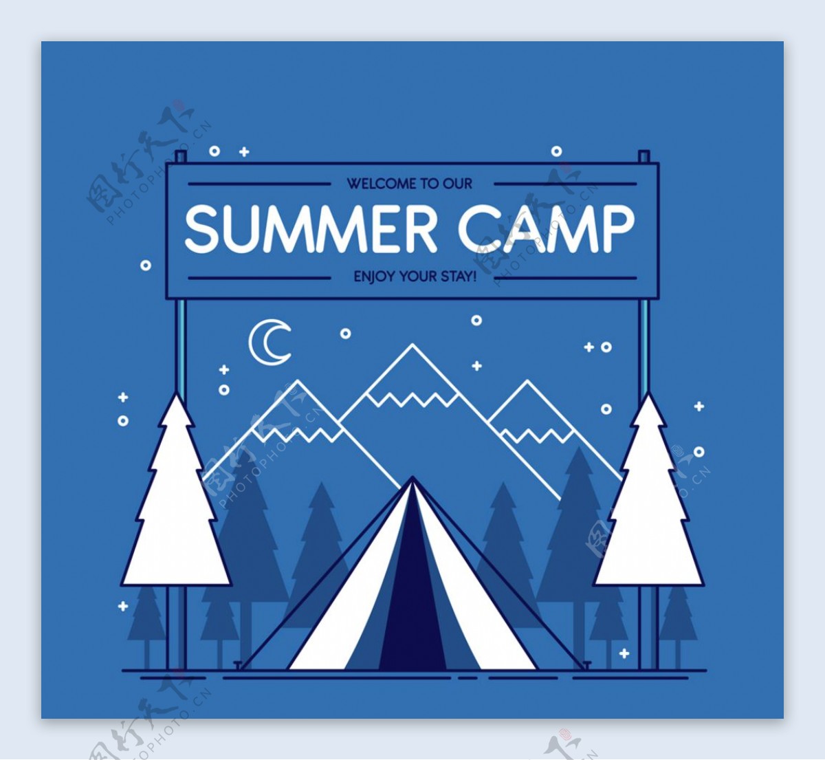 创意2D风格夏季野营帐篷