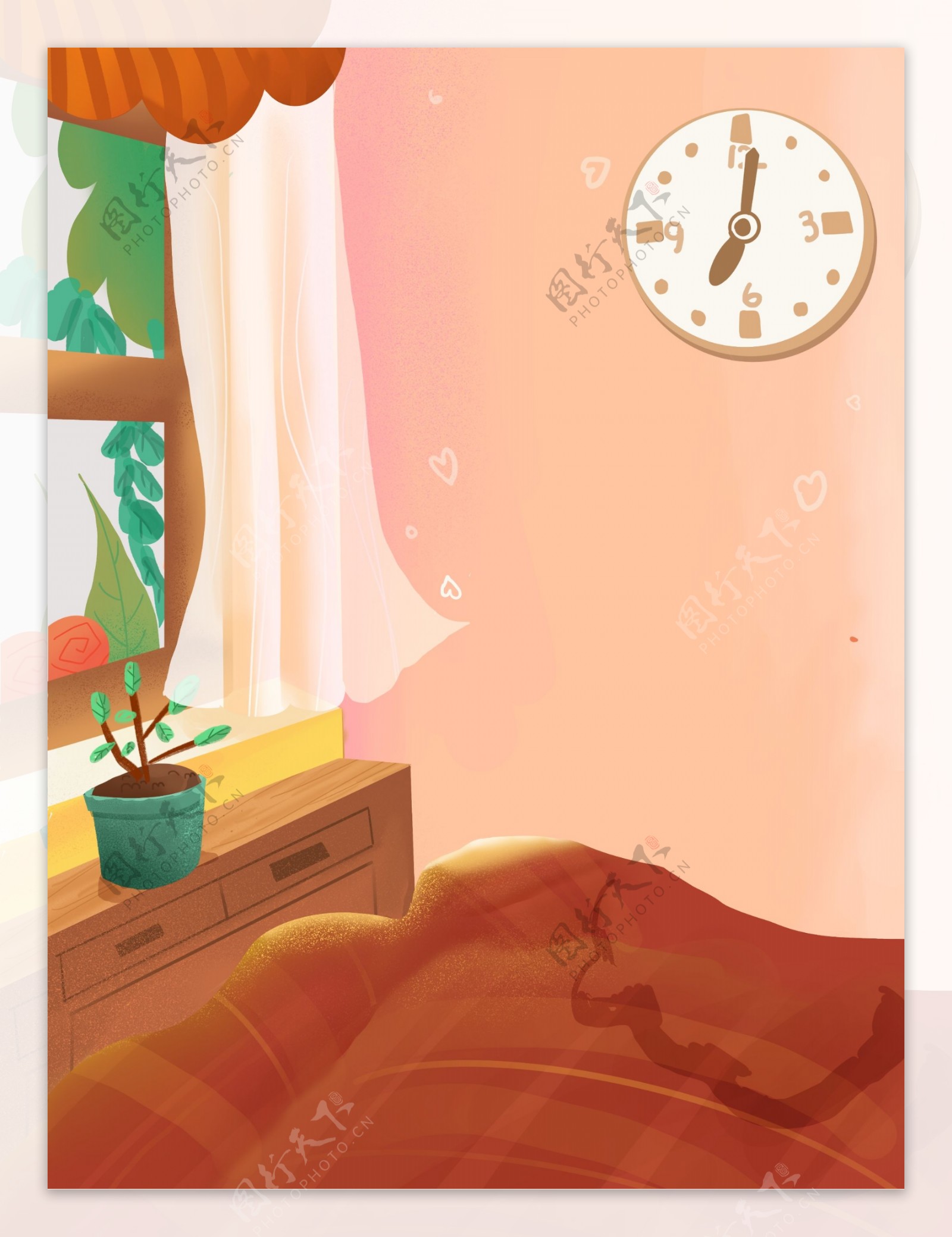 手绘卧室早安背景设计