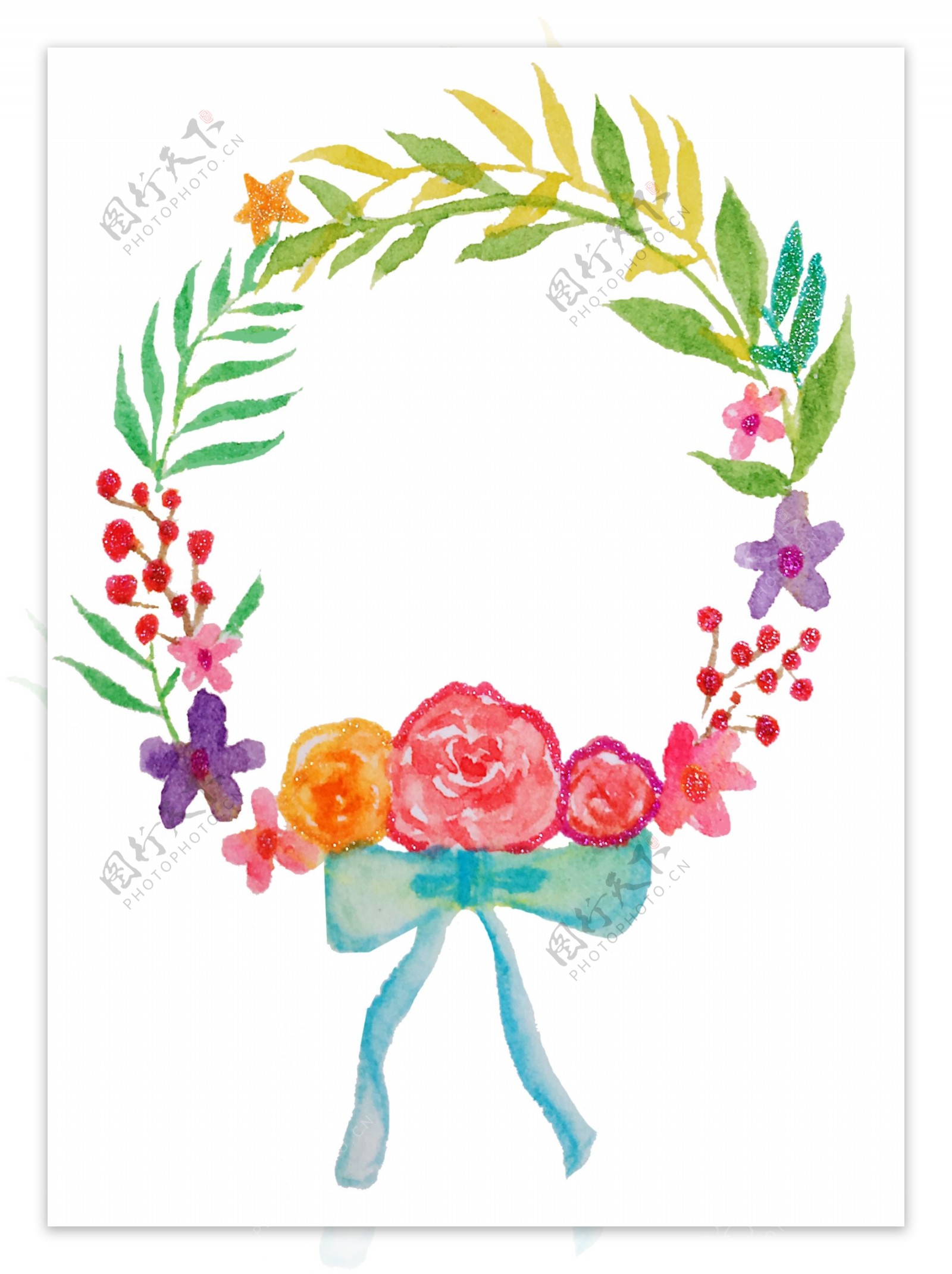 水彩花卉植物花环边框插画