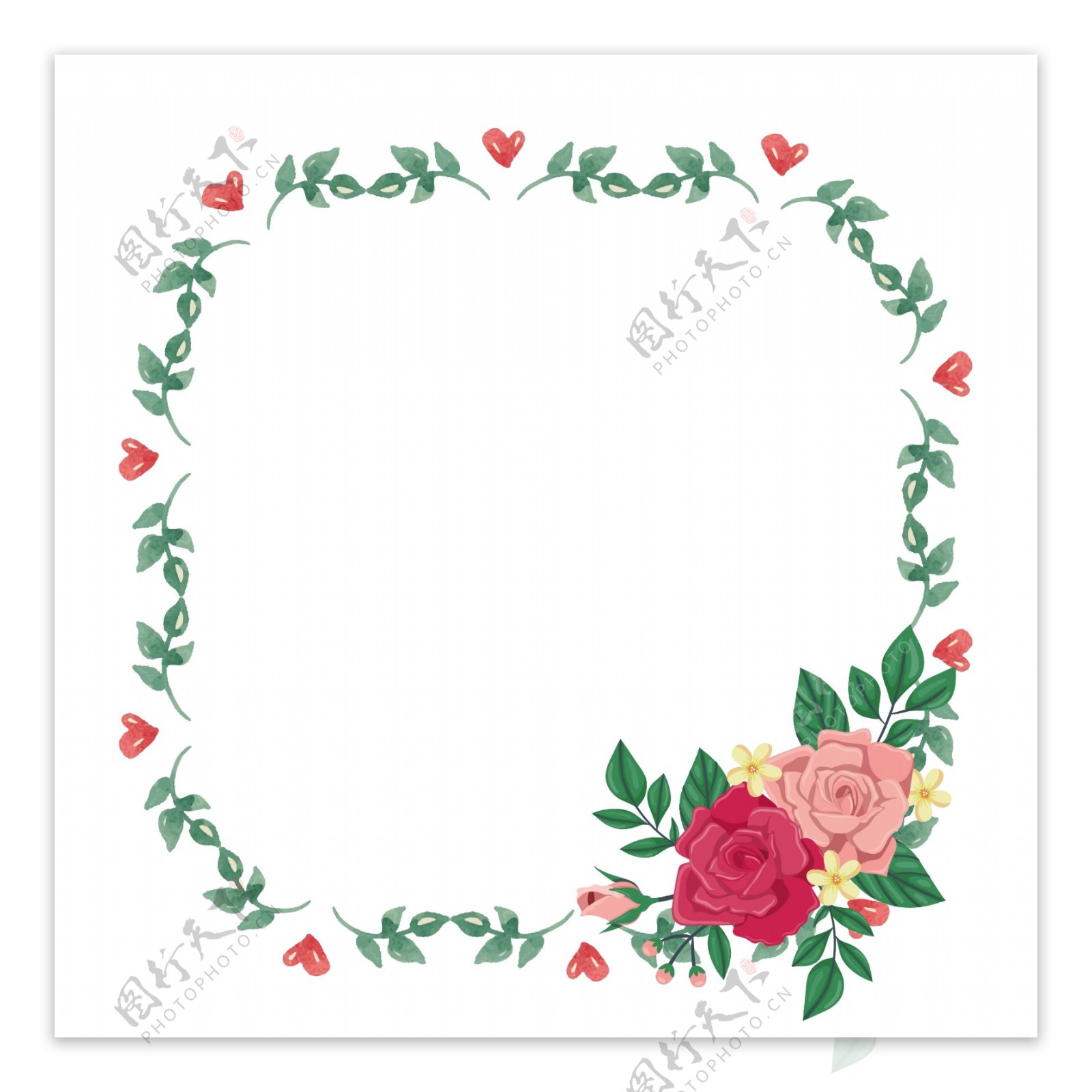 矢量卡通扁平化植物玫瑰边框
