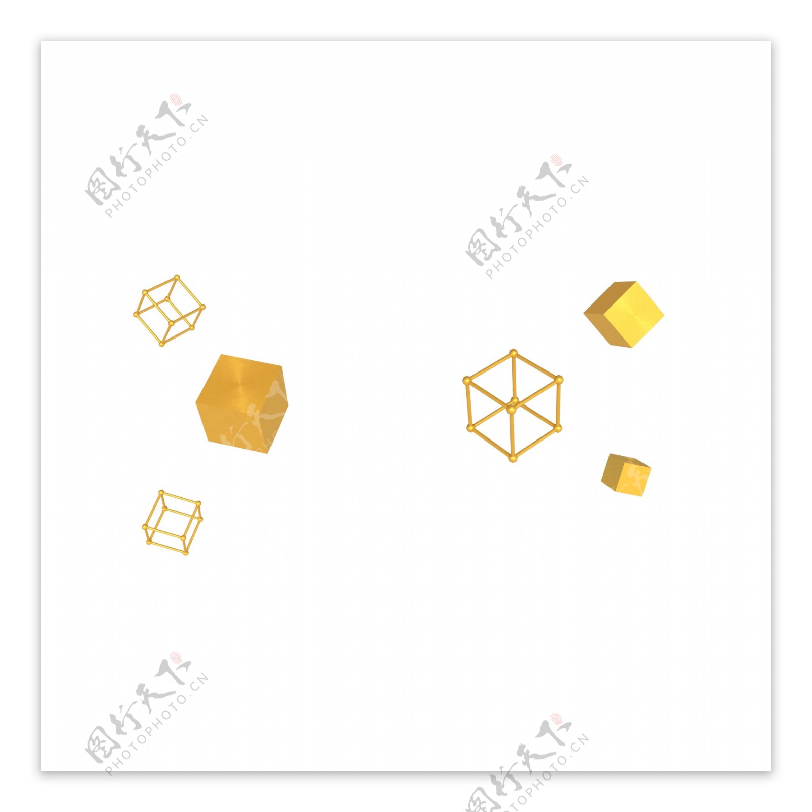 C4D立体金色几何立方体漂浮装饰