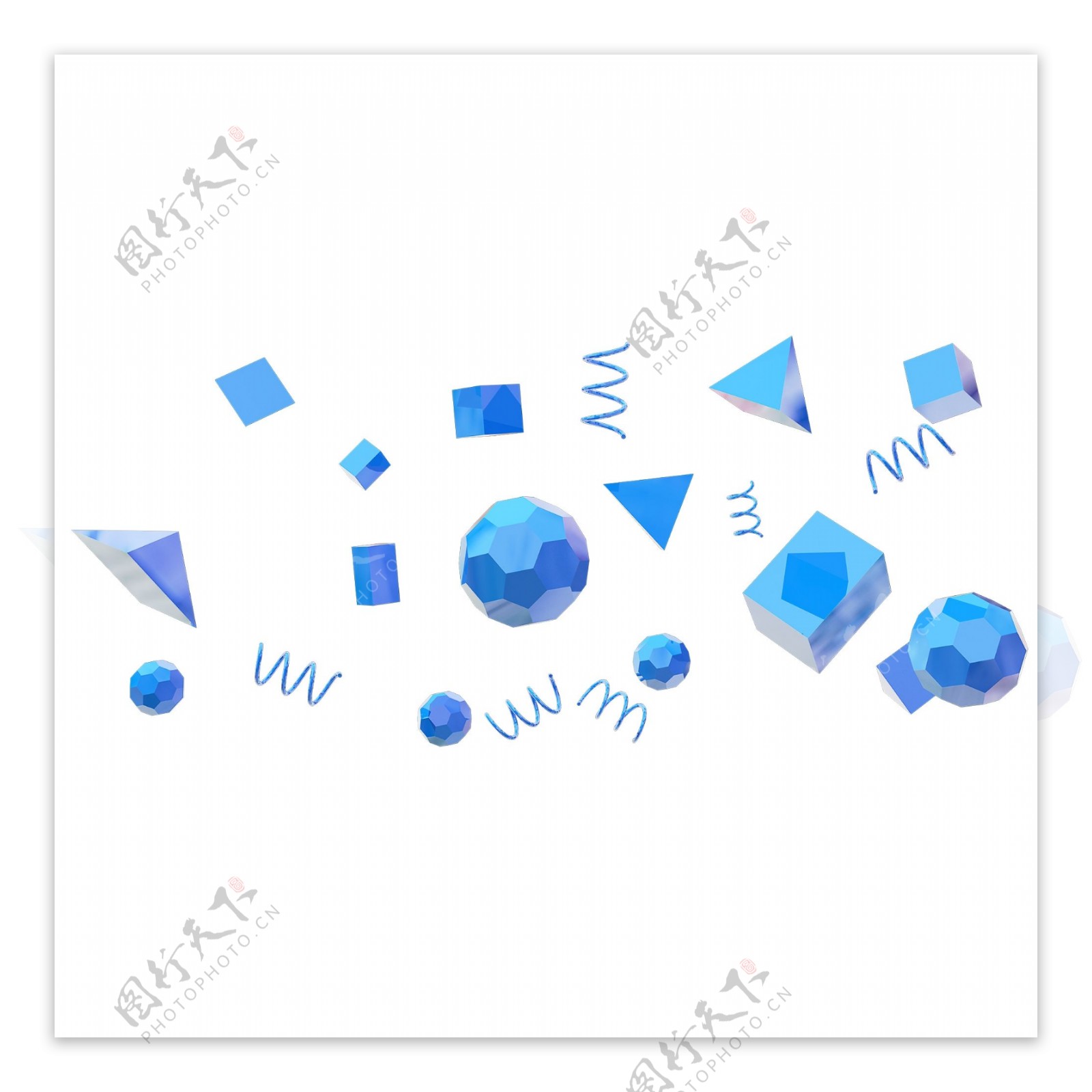3D蓝色多边形悬浮颗粒卡通立体C4D电商