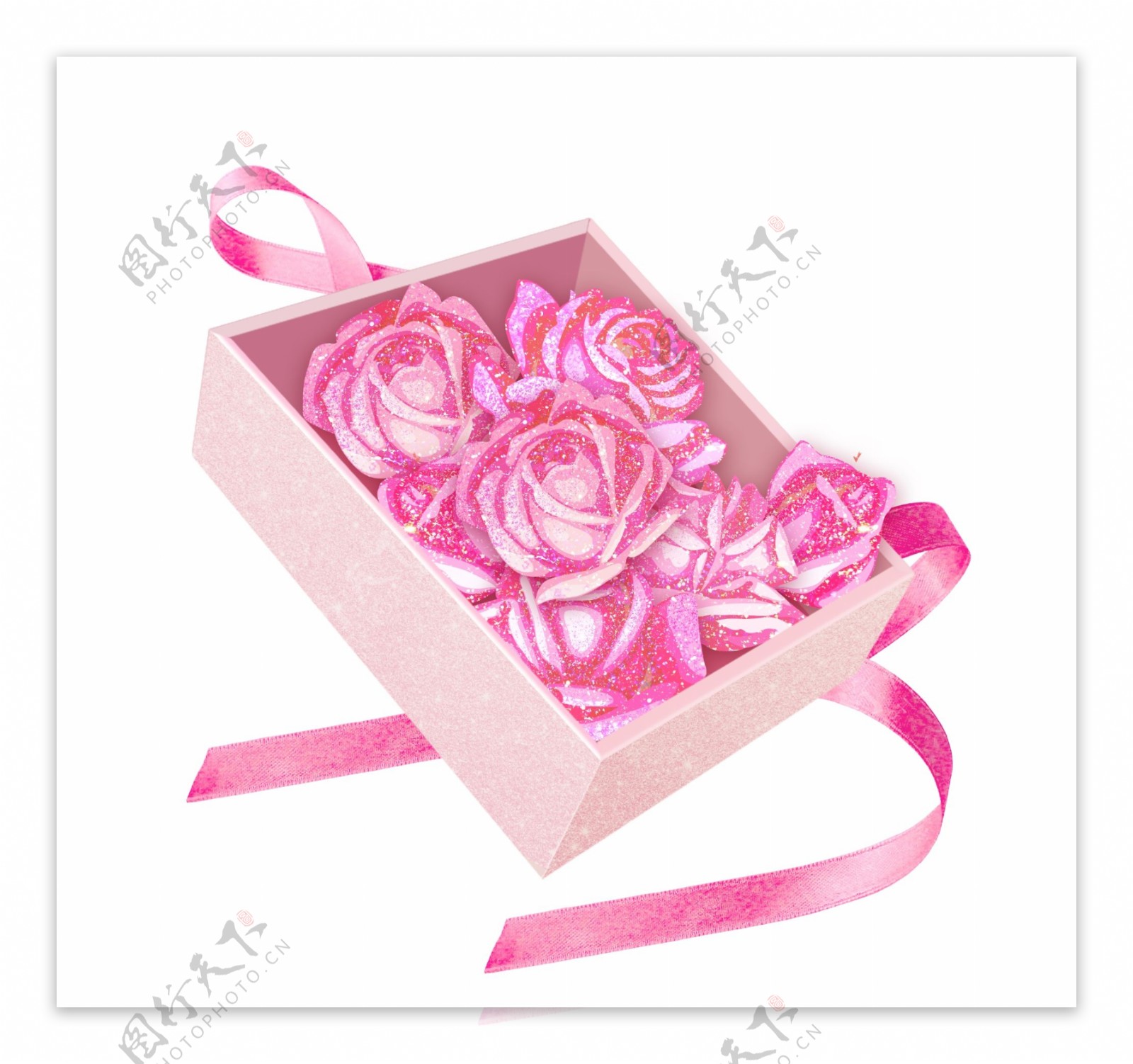 粉色玫瑰花礼品盒素材
