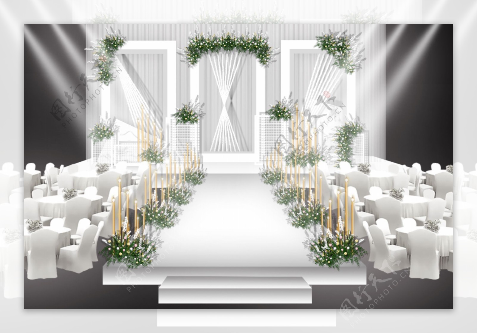 白色简约唯美婚礼舞台效果图