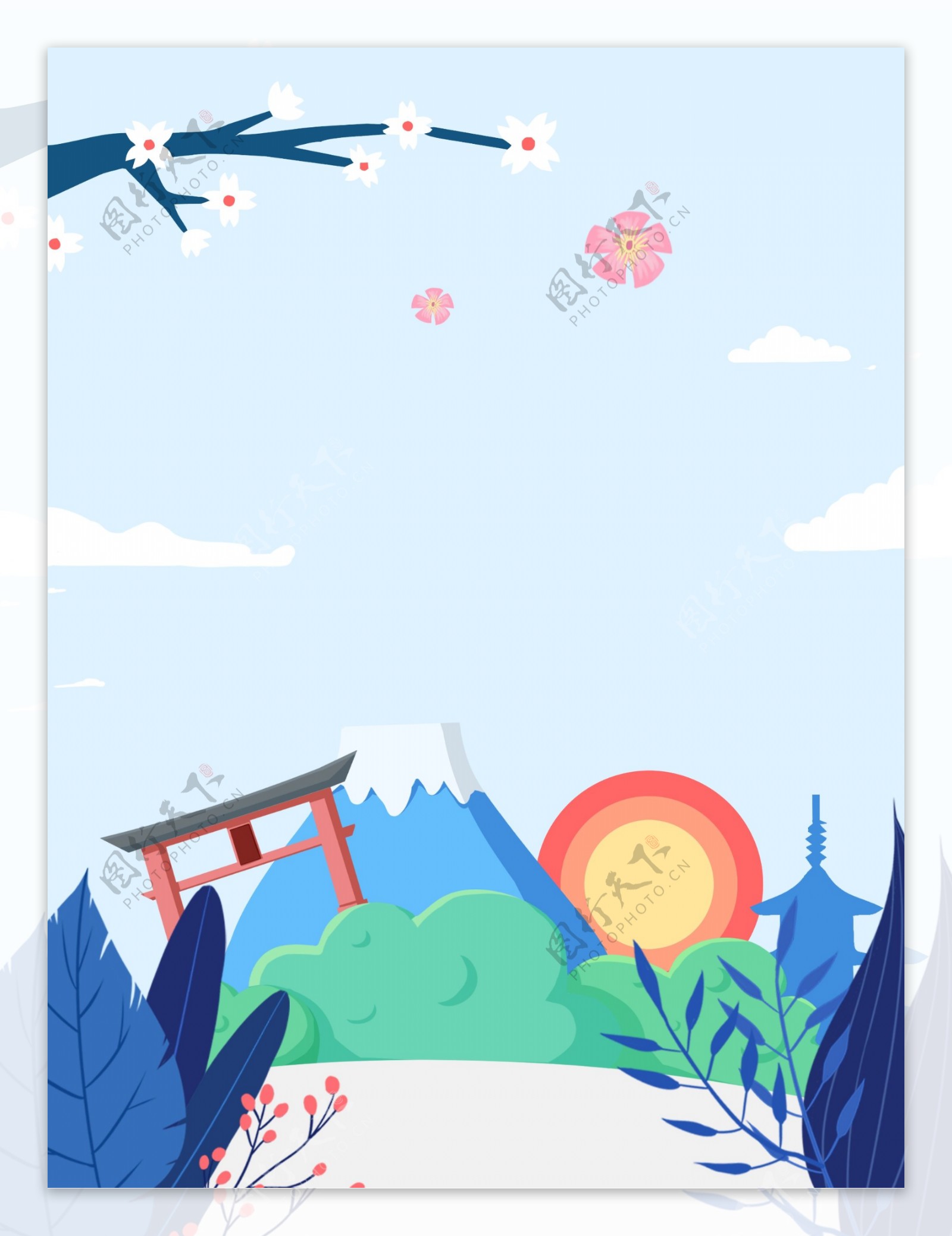 日系日本风景旅游风景插画背景