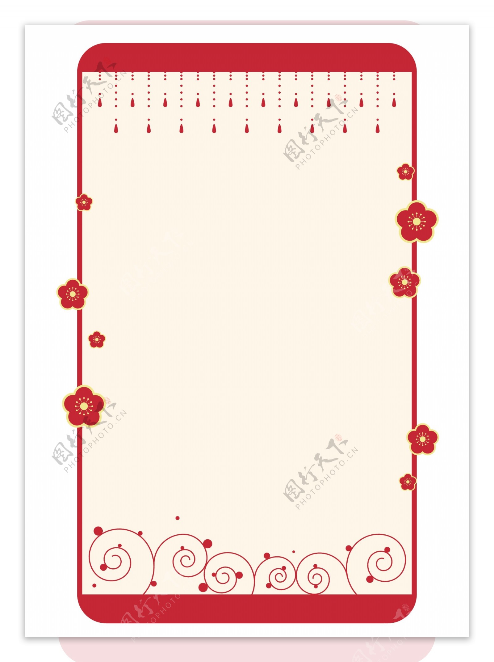 红色新春中国风边框素材红梅珠链矢量免抠
