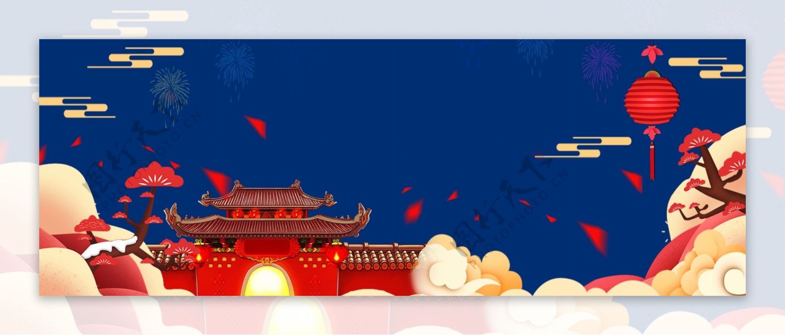 新年中国风蓝色电商海报背景