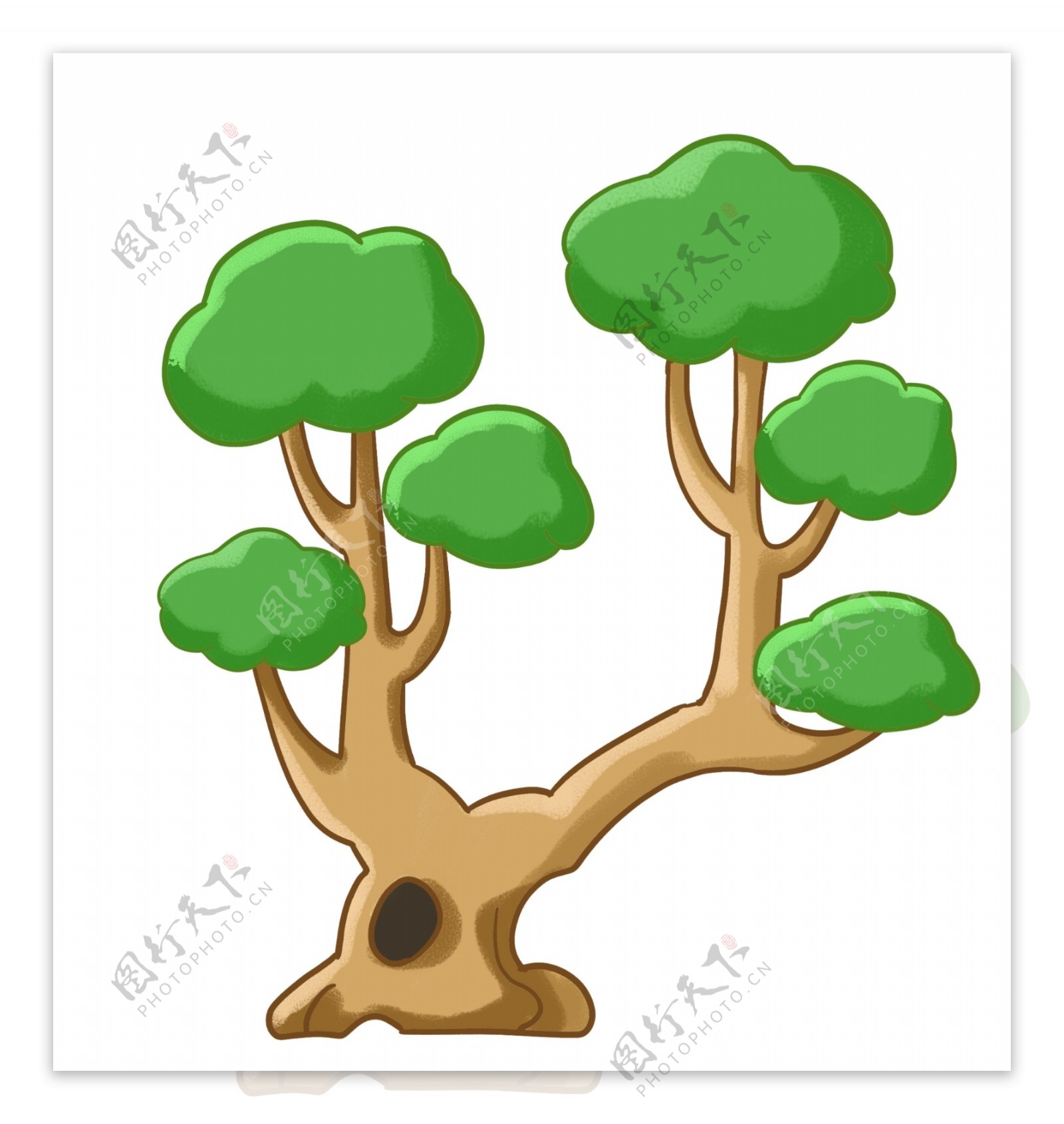 卡通绿色大树插图
