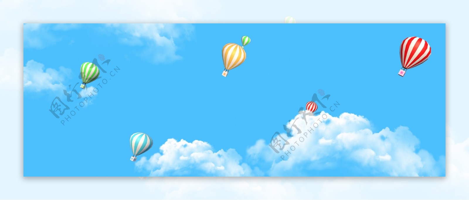 母婴卡通热气球蓝天白云背景
