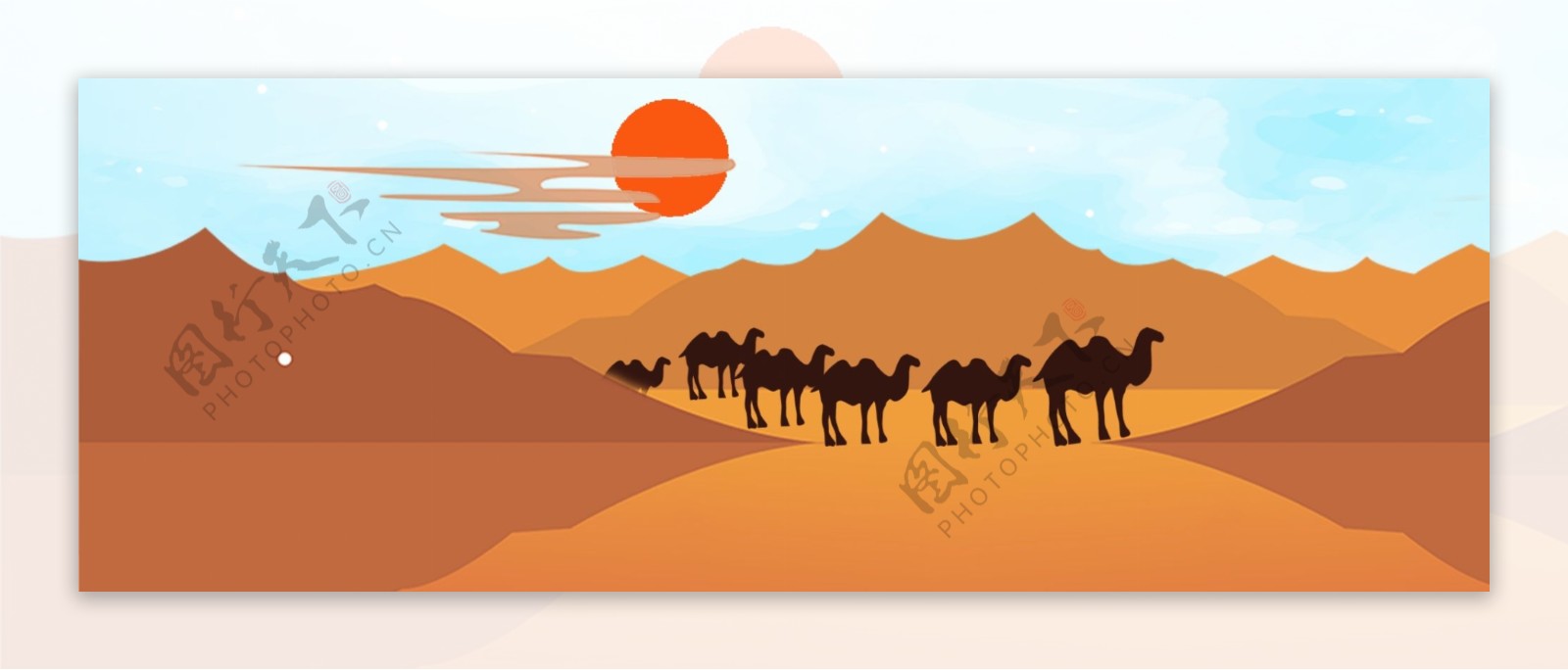 一带一路沙漠行走的骆驼海报