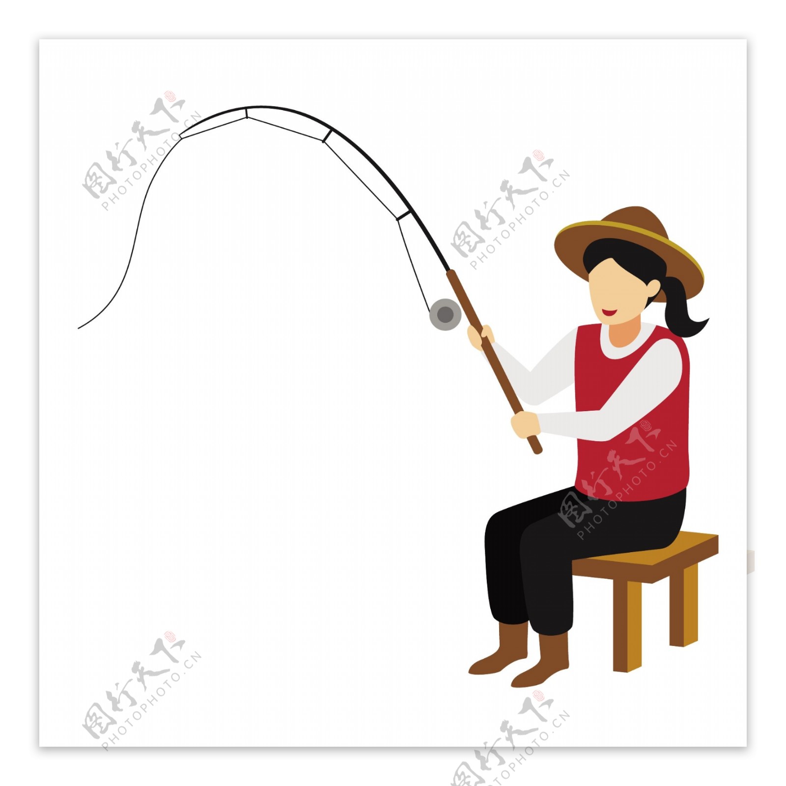 坐着钓鱼的女人矢量素材