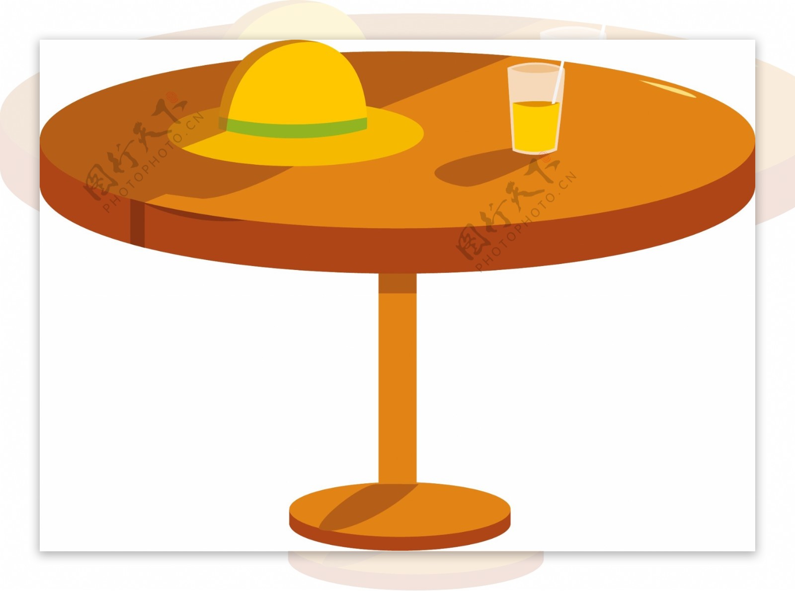 矢量卡通圆桌上的帽子和果汁免抠