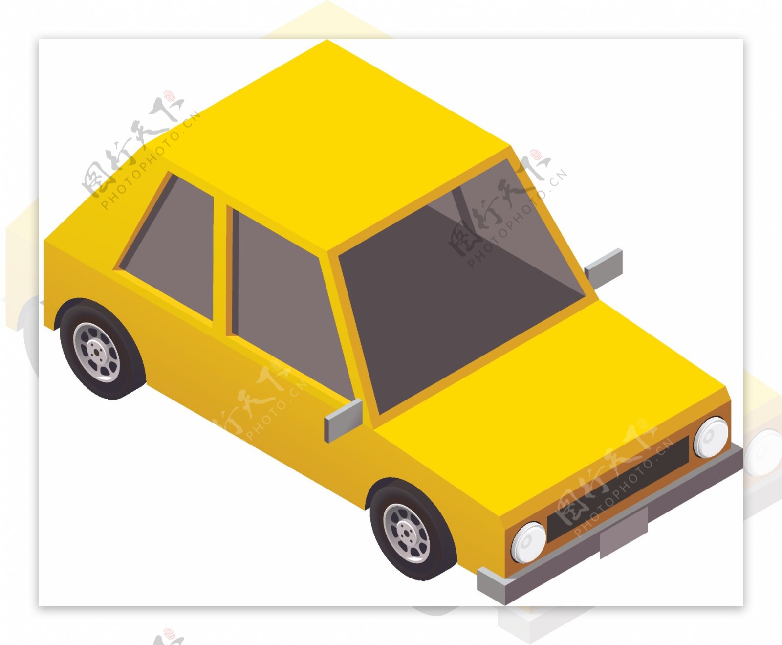 黄色系明亮小汽车免抠素材