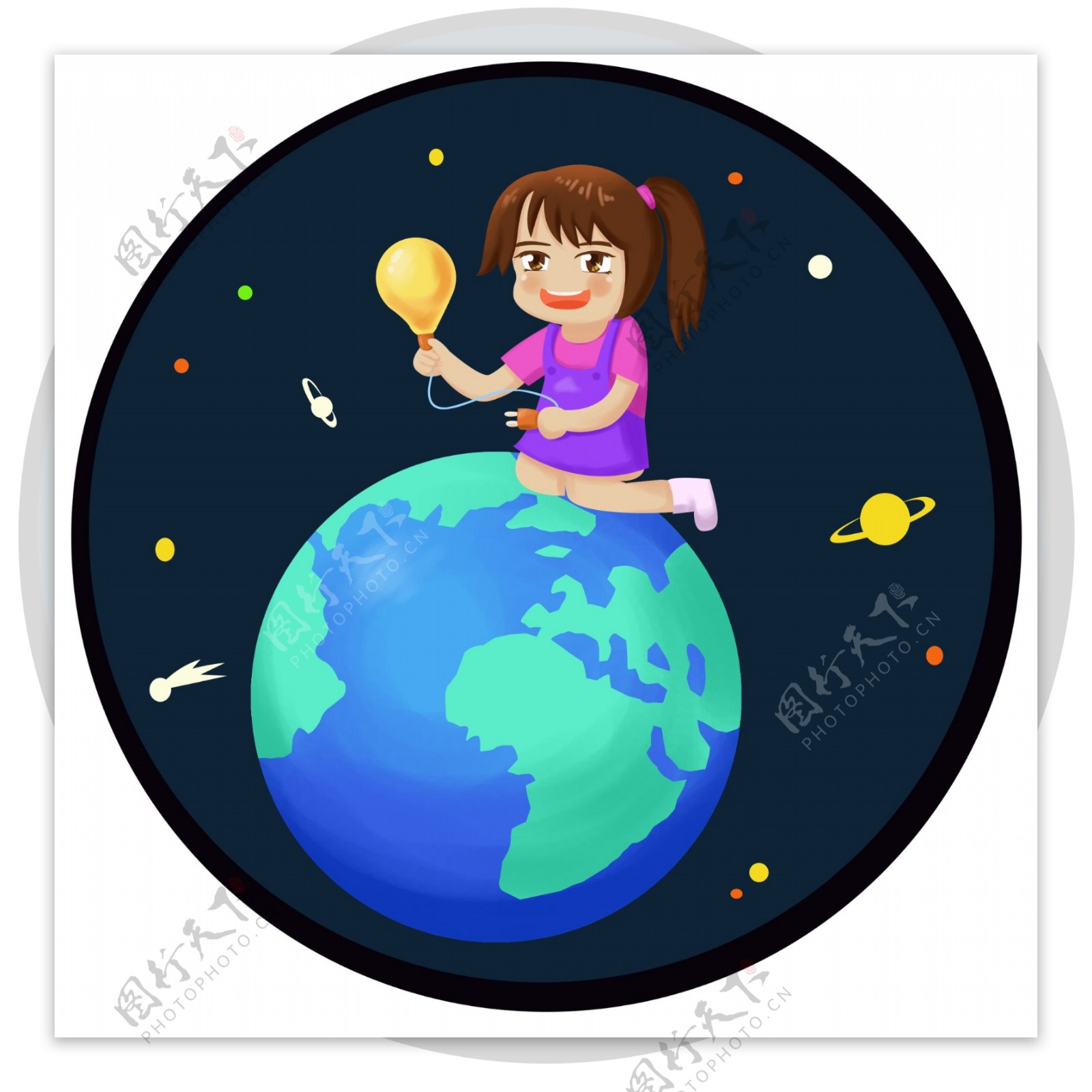 卡通地球一小时环保公益装饰插图之星空地球