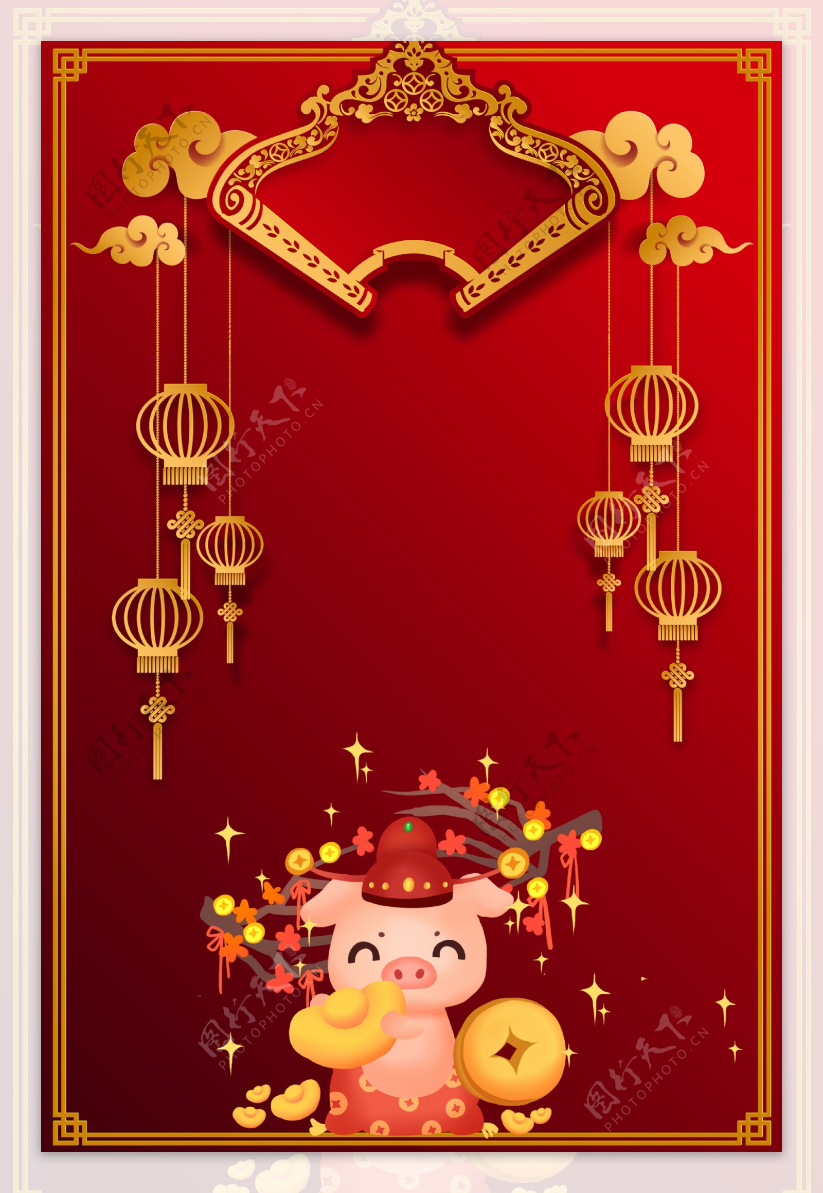 红色喜庆新年财神到海报背景