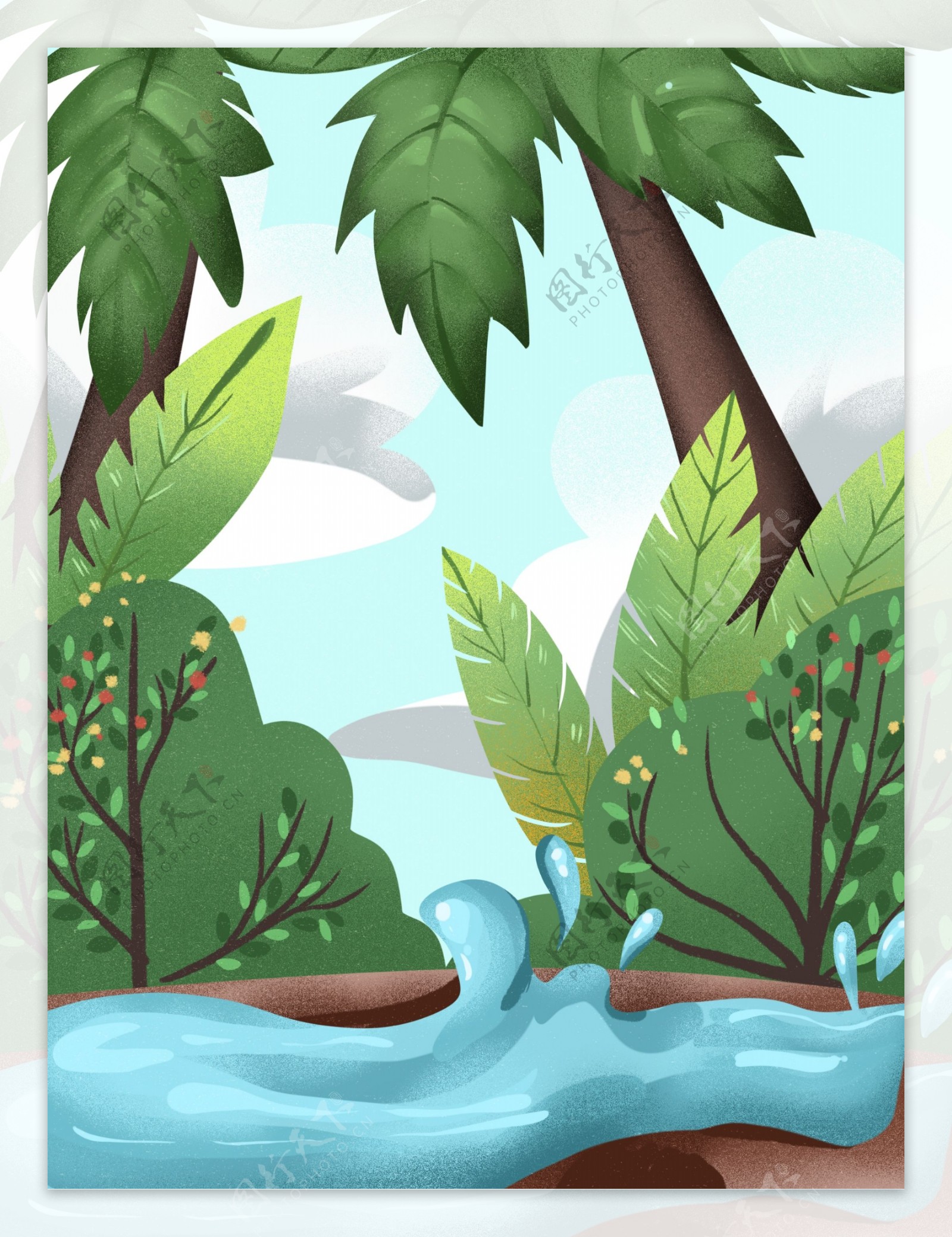 清新春季海滩椰树背景设计