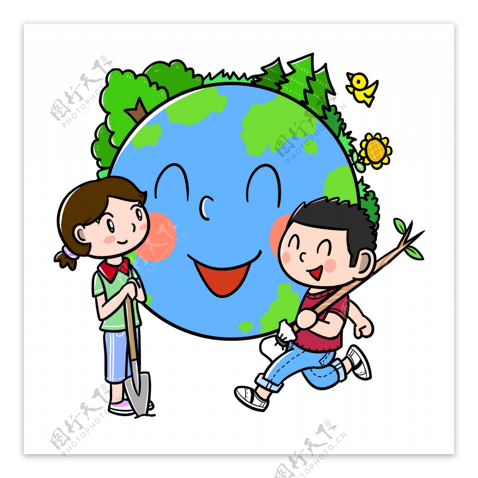 卡通世界地球日绿化地球png透明底