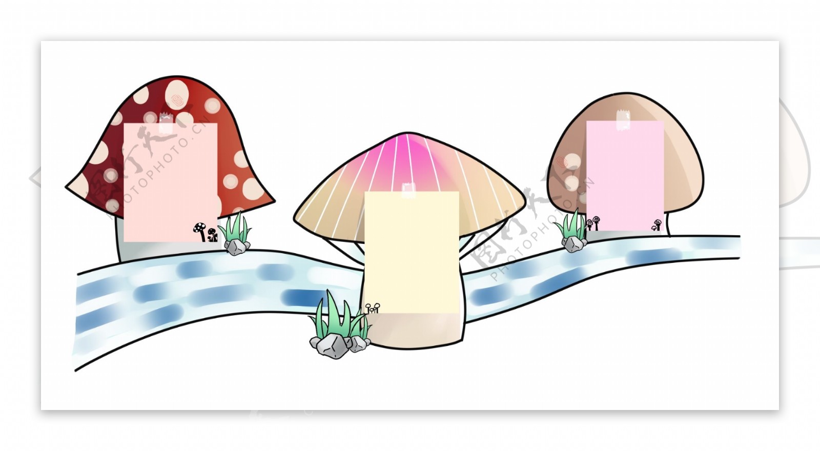 河边蘑菇相框插画