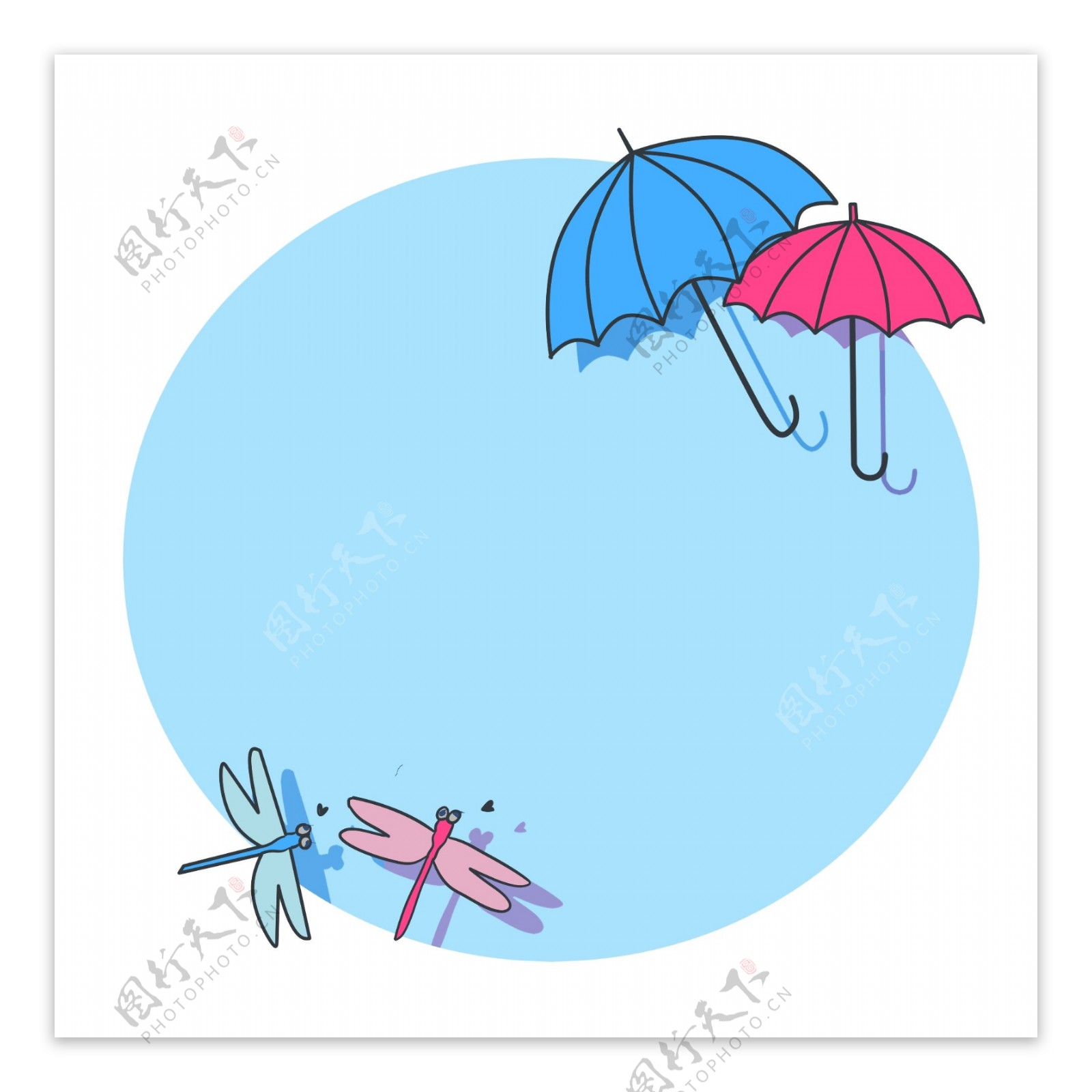 卡通雨伞装饰边框