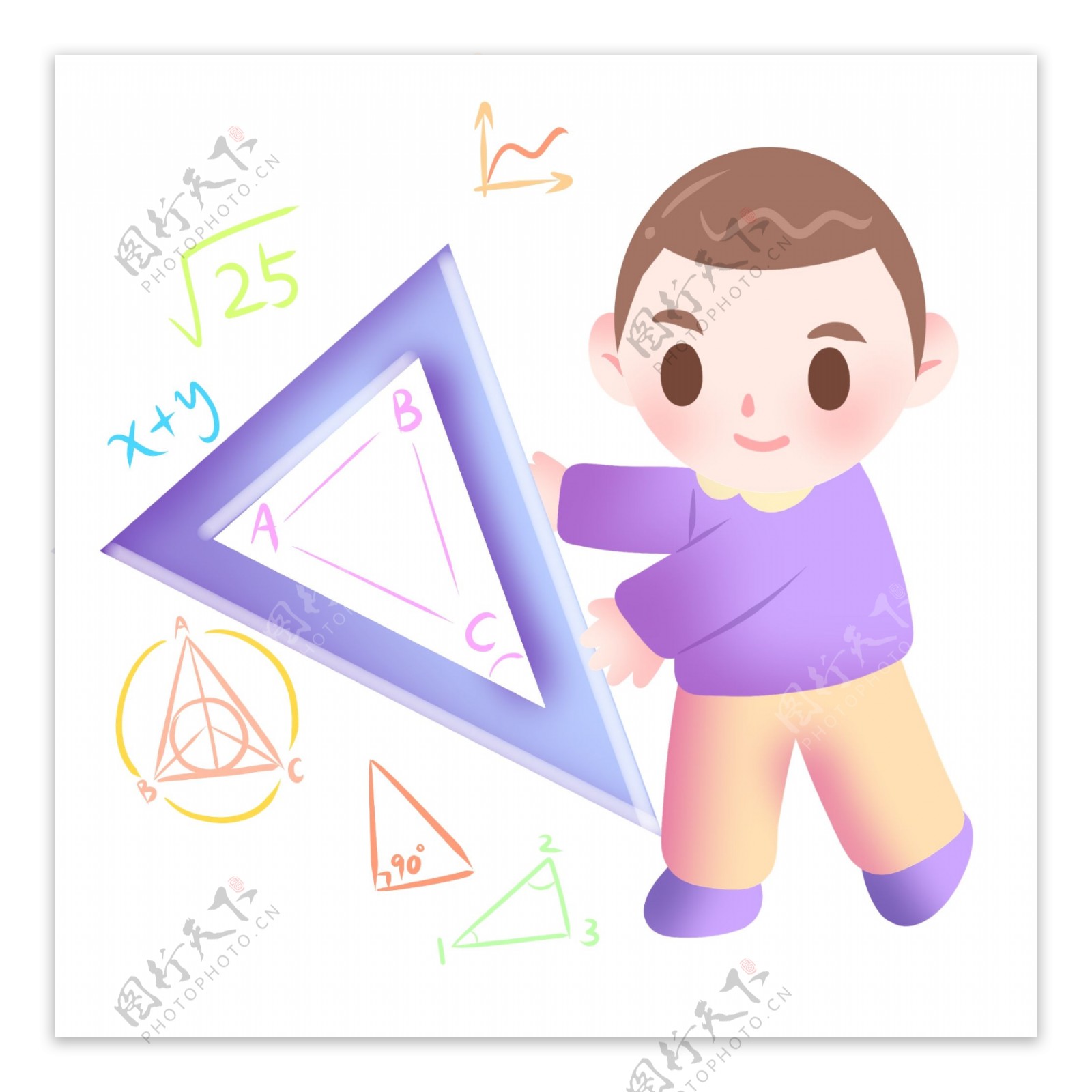 学习三角尺男孩插画